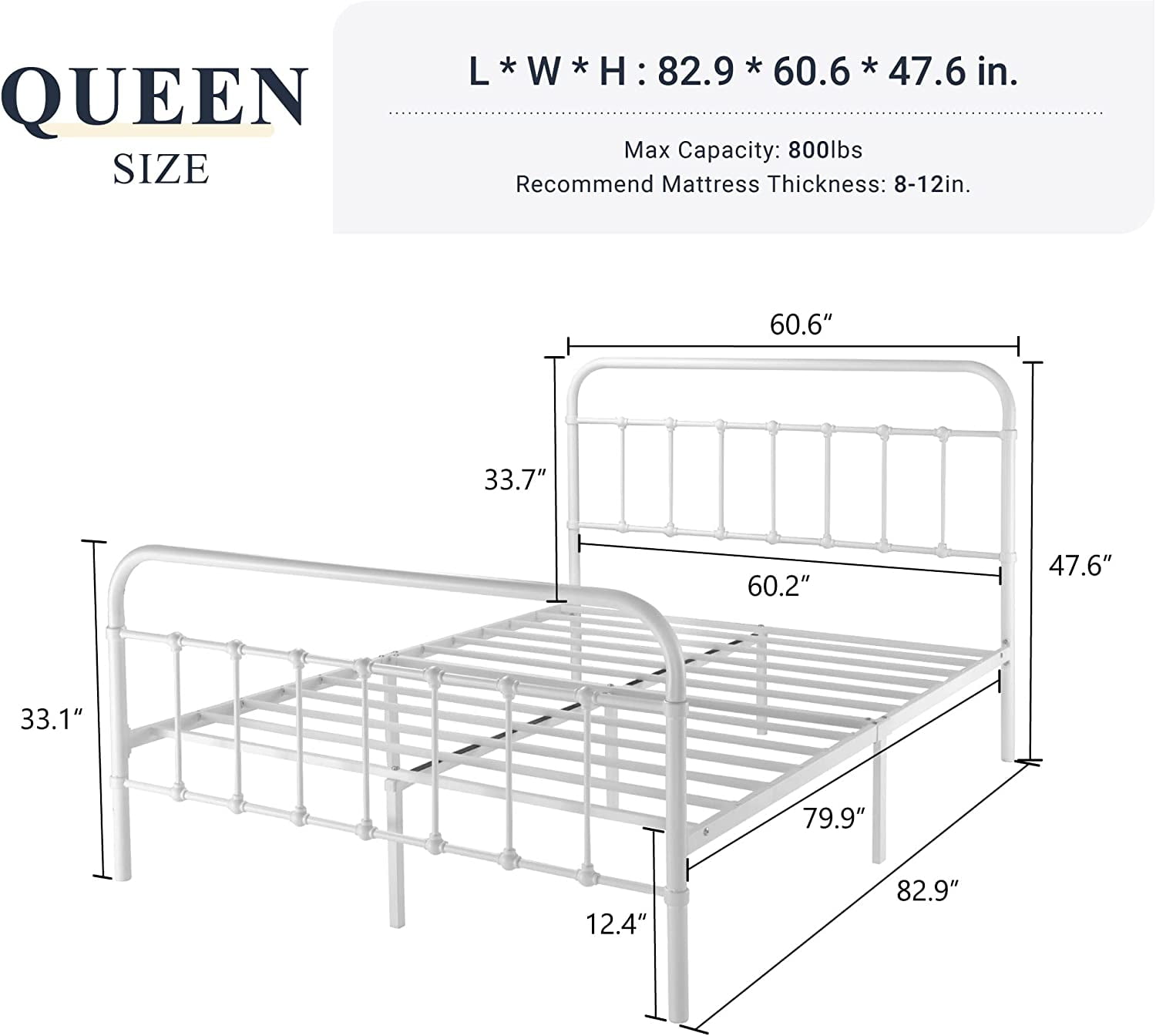 Allewie Queen Size Metal Platform Bed Frame with Victorian Style Wrought Iron-Art Headboard/Footboard, White