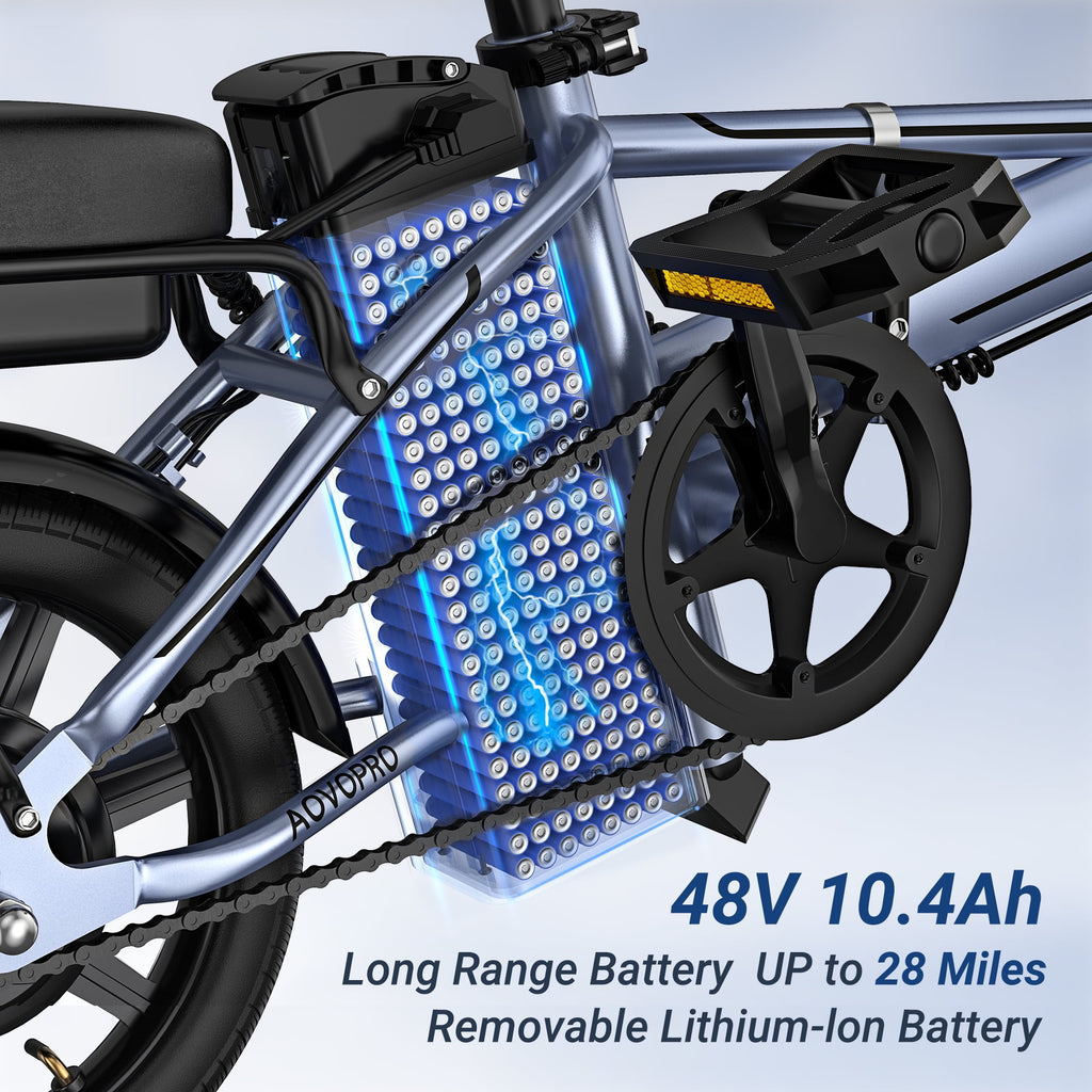 AOVOPRO EB60P Electric Bike 500W 48V 15.6Ah, 14' Mini Ebike for City Commuter, Folding Electric Bicycle for Adult with Two Seats UL2849