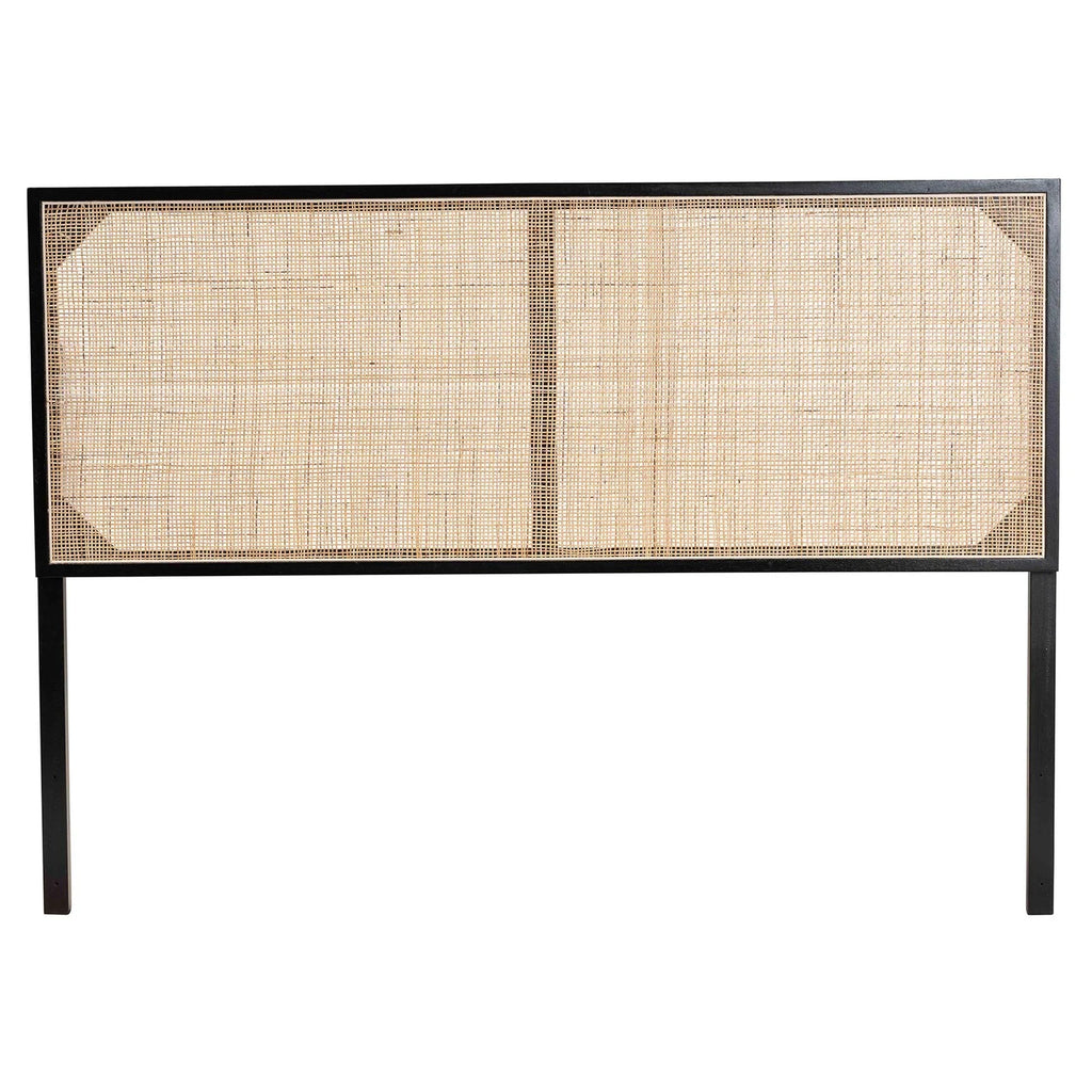 bali & pari Aurelia Black Bayur Wood and Natural Rattan Queen Size Headboard
