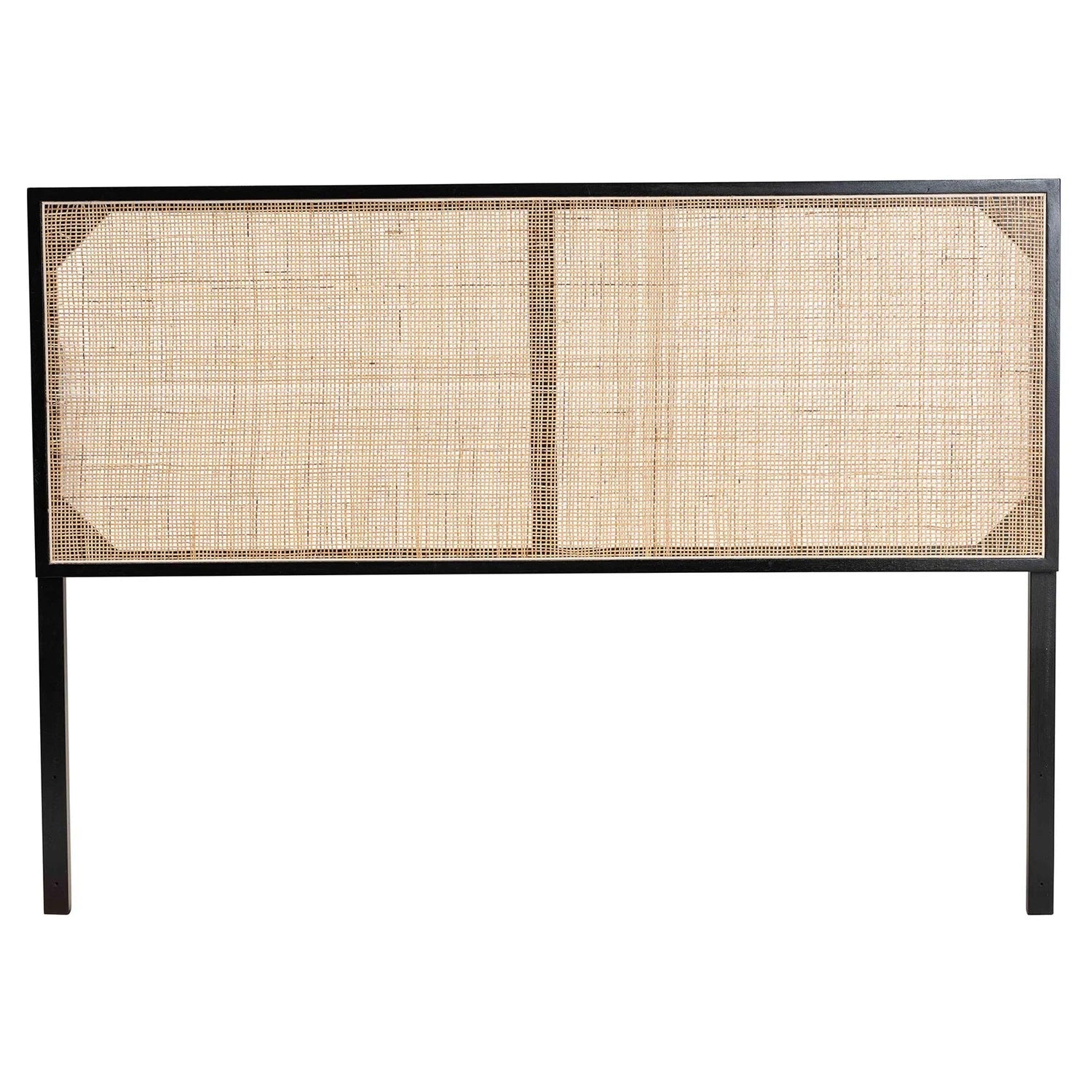 bali & pari Aurelia Black Bayur Wood and Natural Rattan Queen Size Headboard