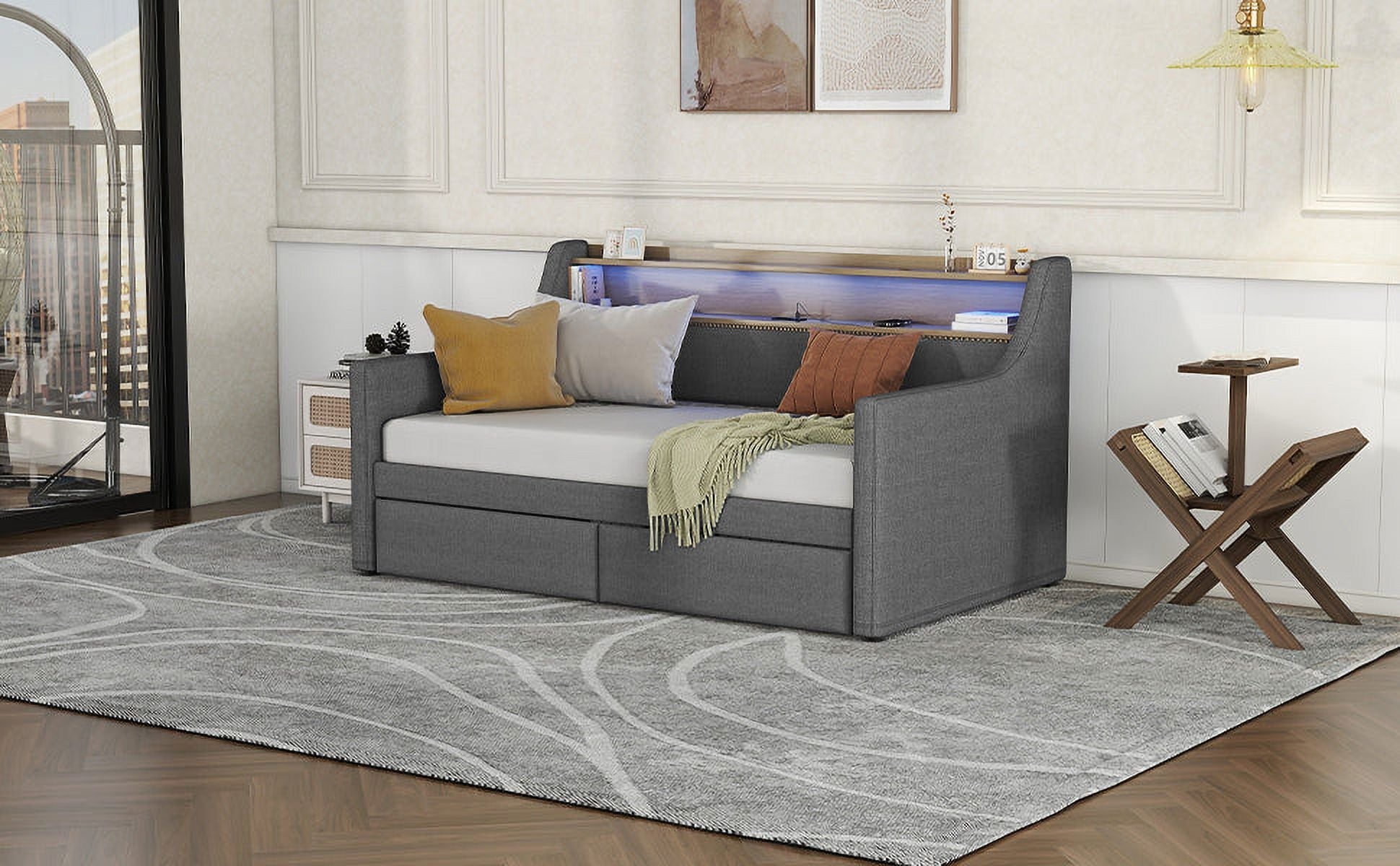 Belin Twin Size Daybed  with Charging Station and LED - Gray