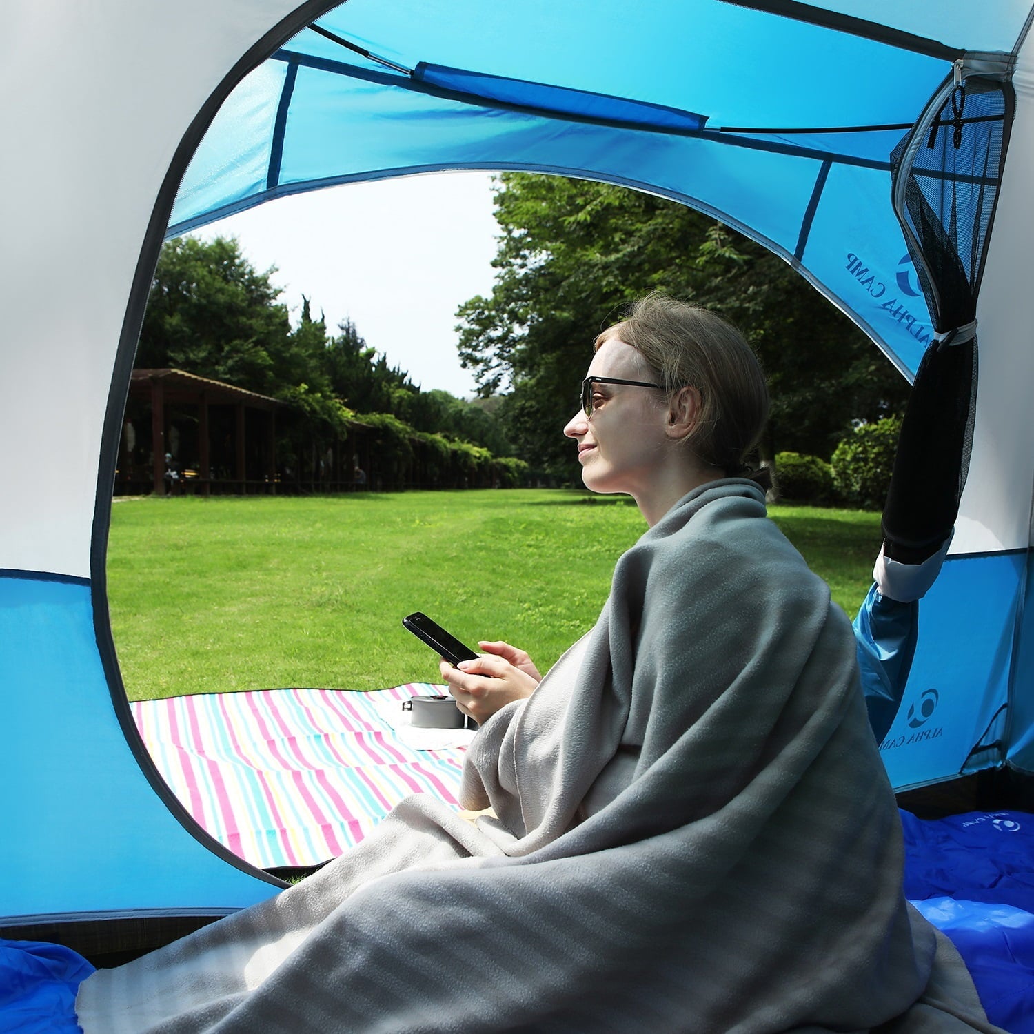 Alpha Camper 2-Person Camping Dome Tent Waterproof Portable Tent with Carry Bag, Blue