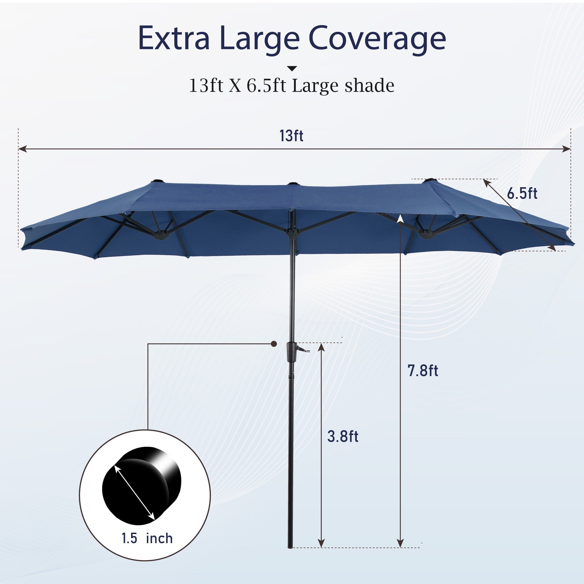 Alpha Joy 13x6.5ft Double-Sided Extra Large Outdoor Patio Umbrella with Crank Handle, Beige