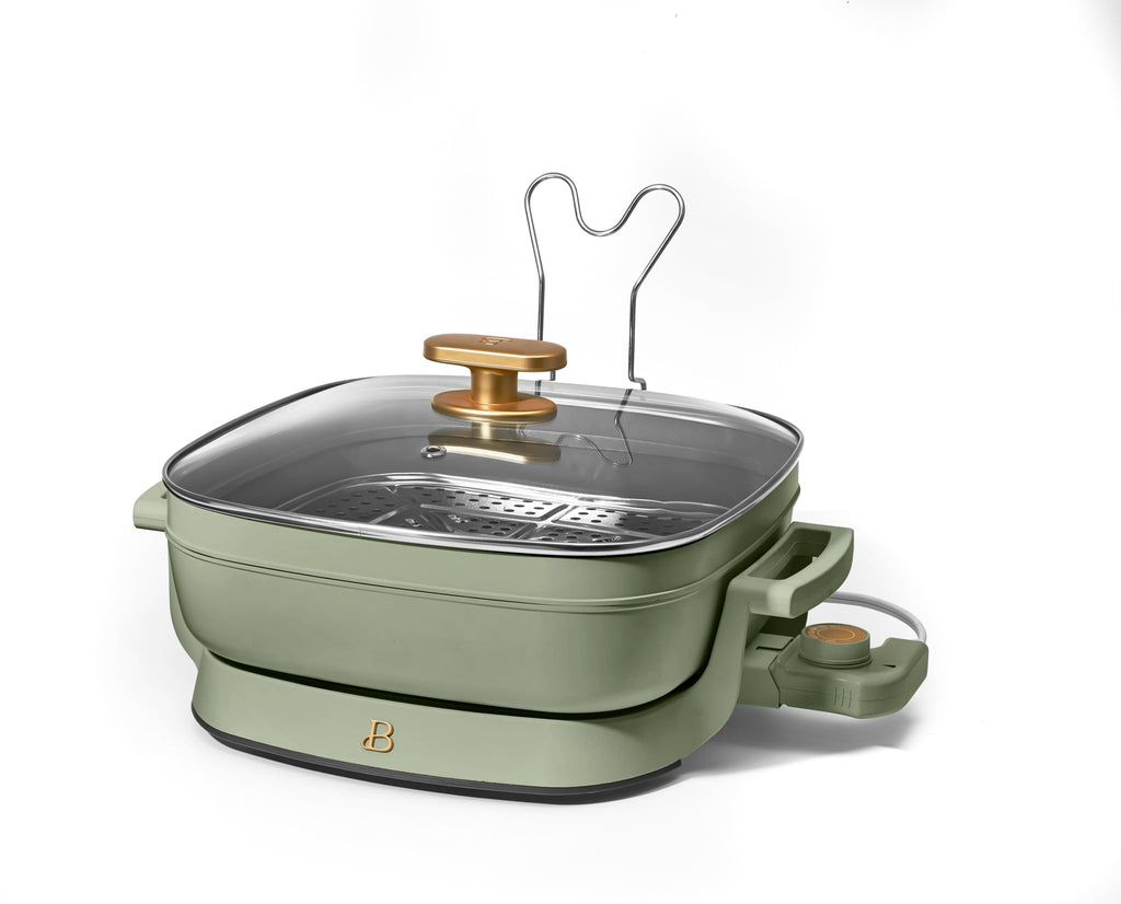 Beautiful 5 in 1 Electric Skillet - Expandable up to 7 Qt with Glass Lid, White Icing by Drew Barrymore