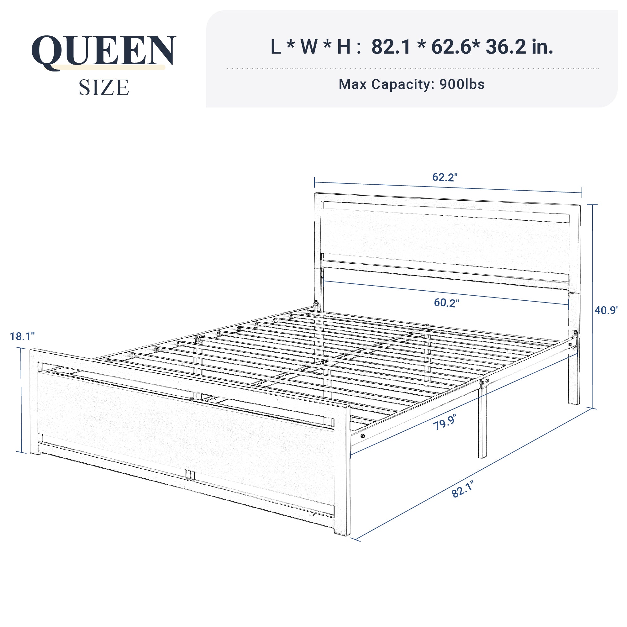 Allewie Queen Size Metal Platform Bed Frame with Square Frame Wooden Headboard&Footboard, Brown
