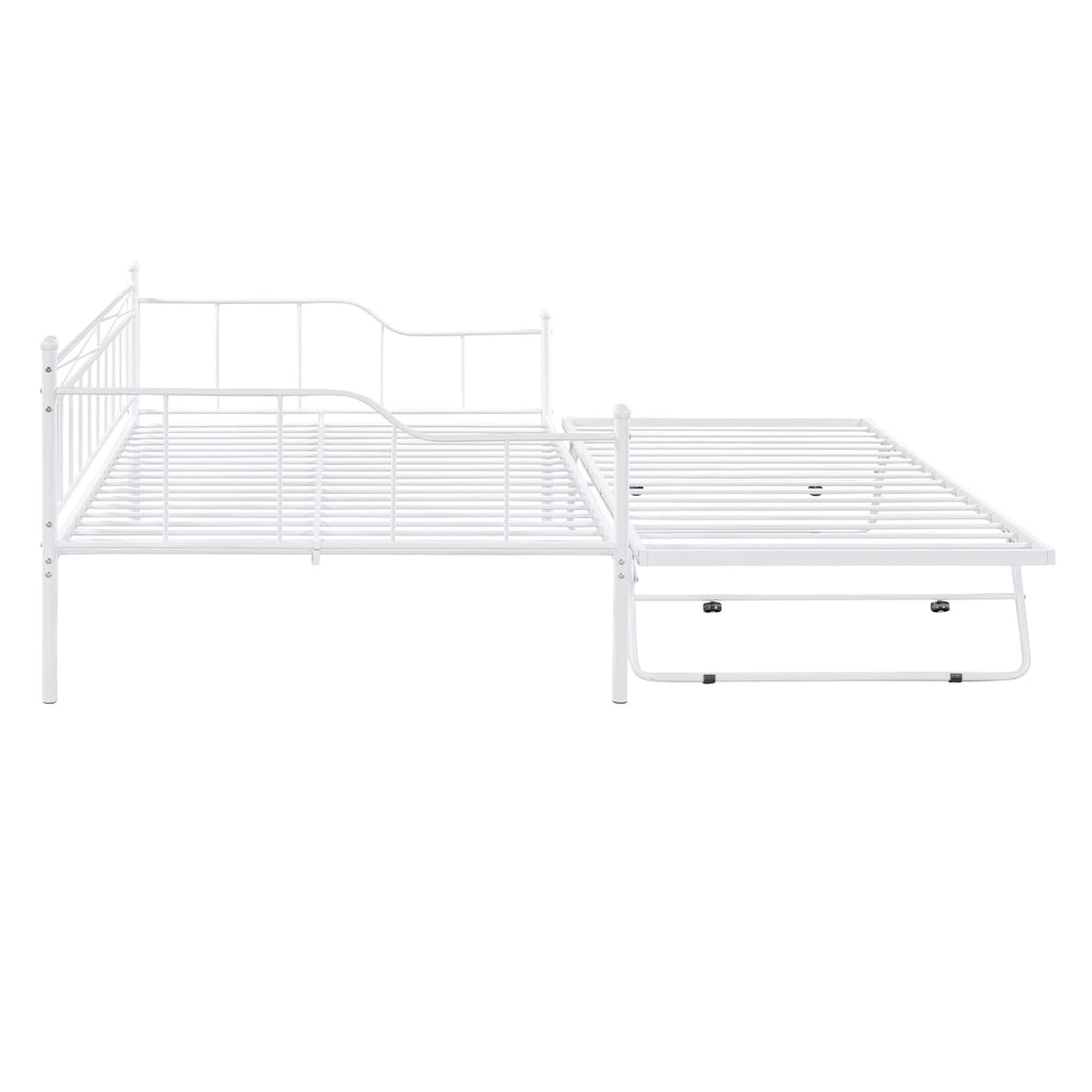 Bellemave Full Size Metal Daybed with Twin Size Adjustable Trundle,Portable Folding Trundle,Heavy-Duty Steel Daybed Frame with Pull Down Trundle Bed Space Saving Design(White)