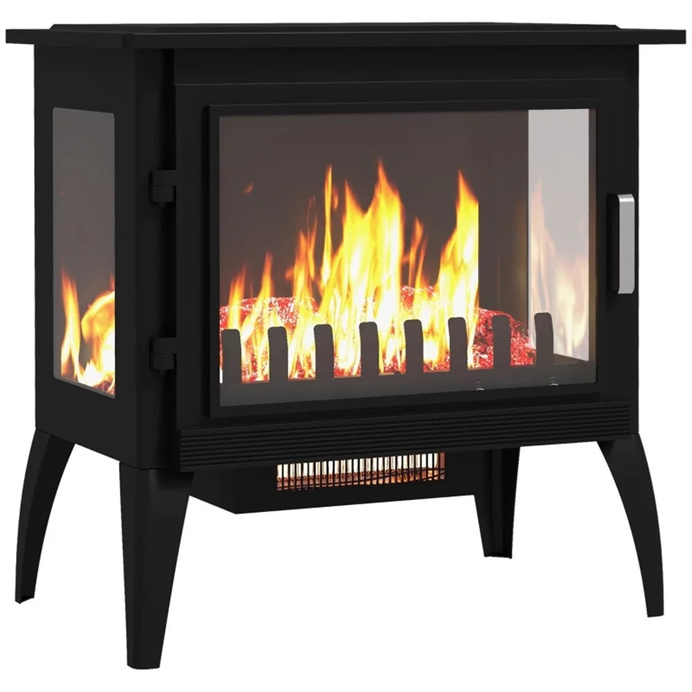24" Electric Fireplace Stove, Freestanding Fireplace Heater with Realistic Flame, Adjustable Temperature