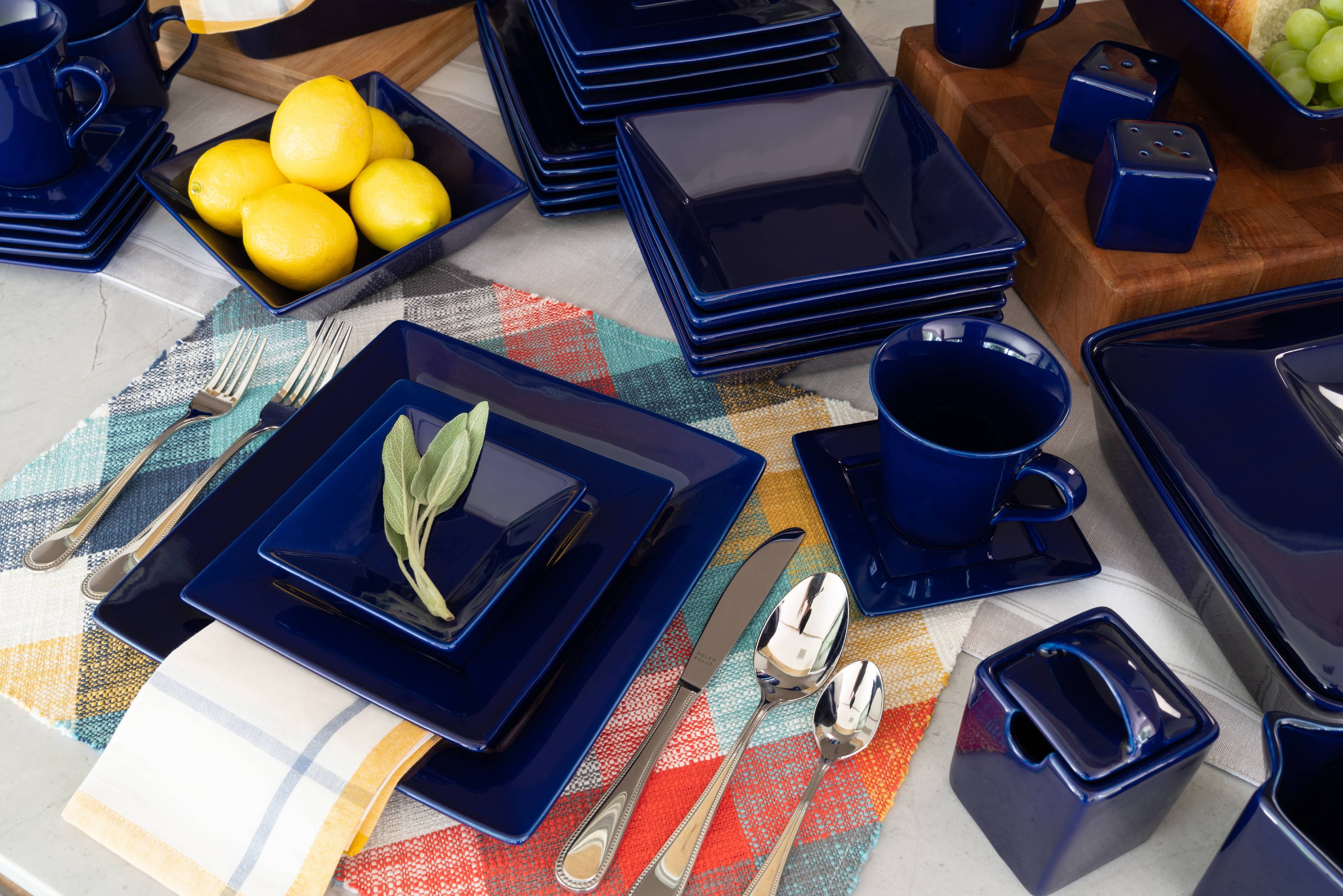 10 Strawberry Street Nova Square 45-Piece Stoneware Dinnerware Set, Cream/White