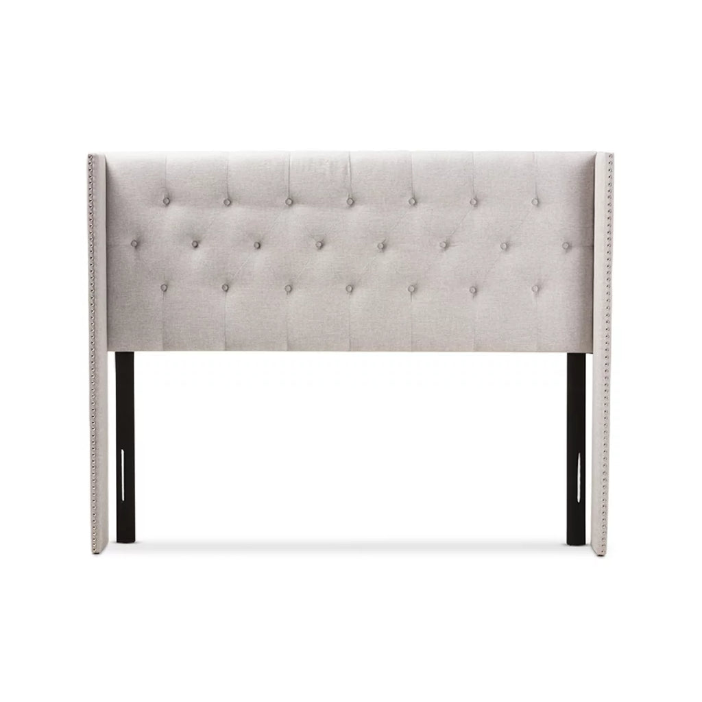 Baxton Studio Ally Modern And Contemporary Grayish Beige Fabric Button-Tufted Nail head King Size Winged Headboard