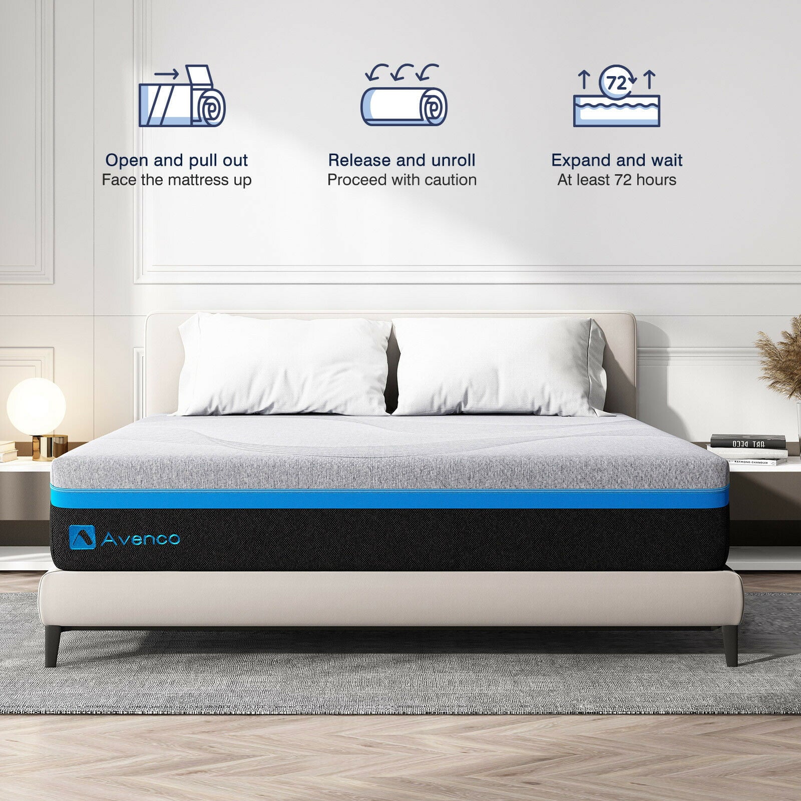 Avenco 10 Inch Grey Queen Gel Memory Foam Mattress in a Box with Detachable Cover, Queen Size Mattress