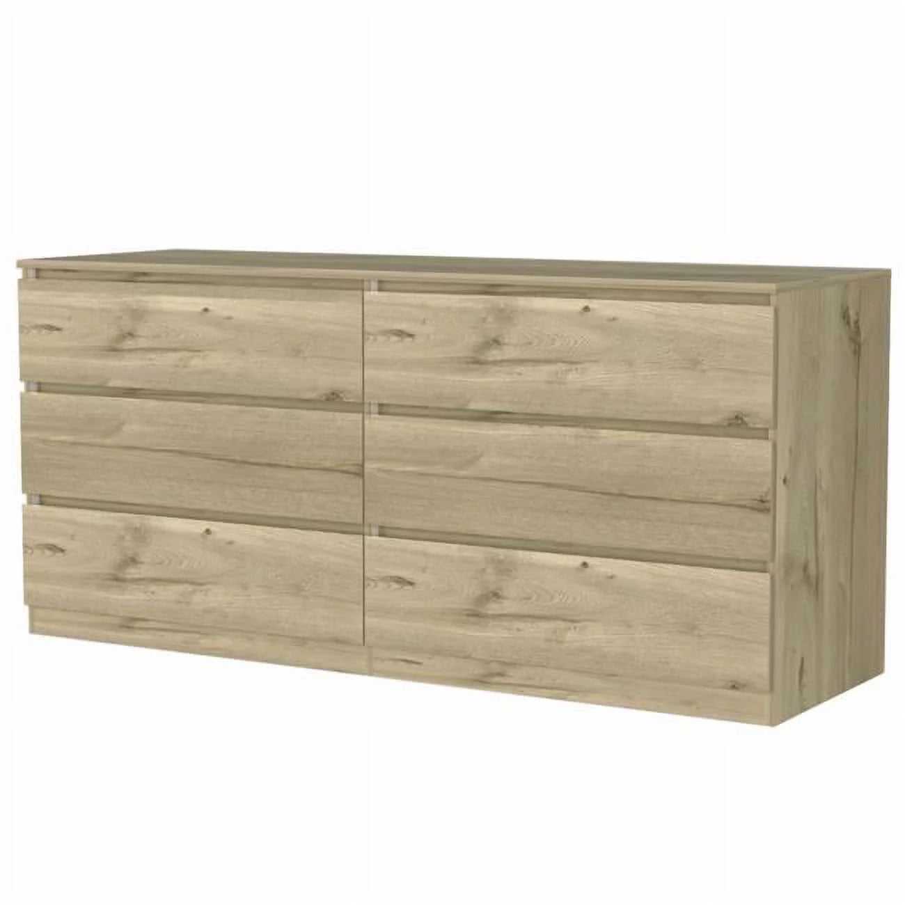 60 in. Manufactured Wood Six Drawer Double Dresser, Light Oak & White
