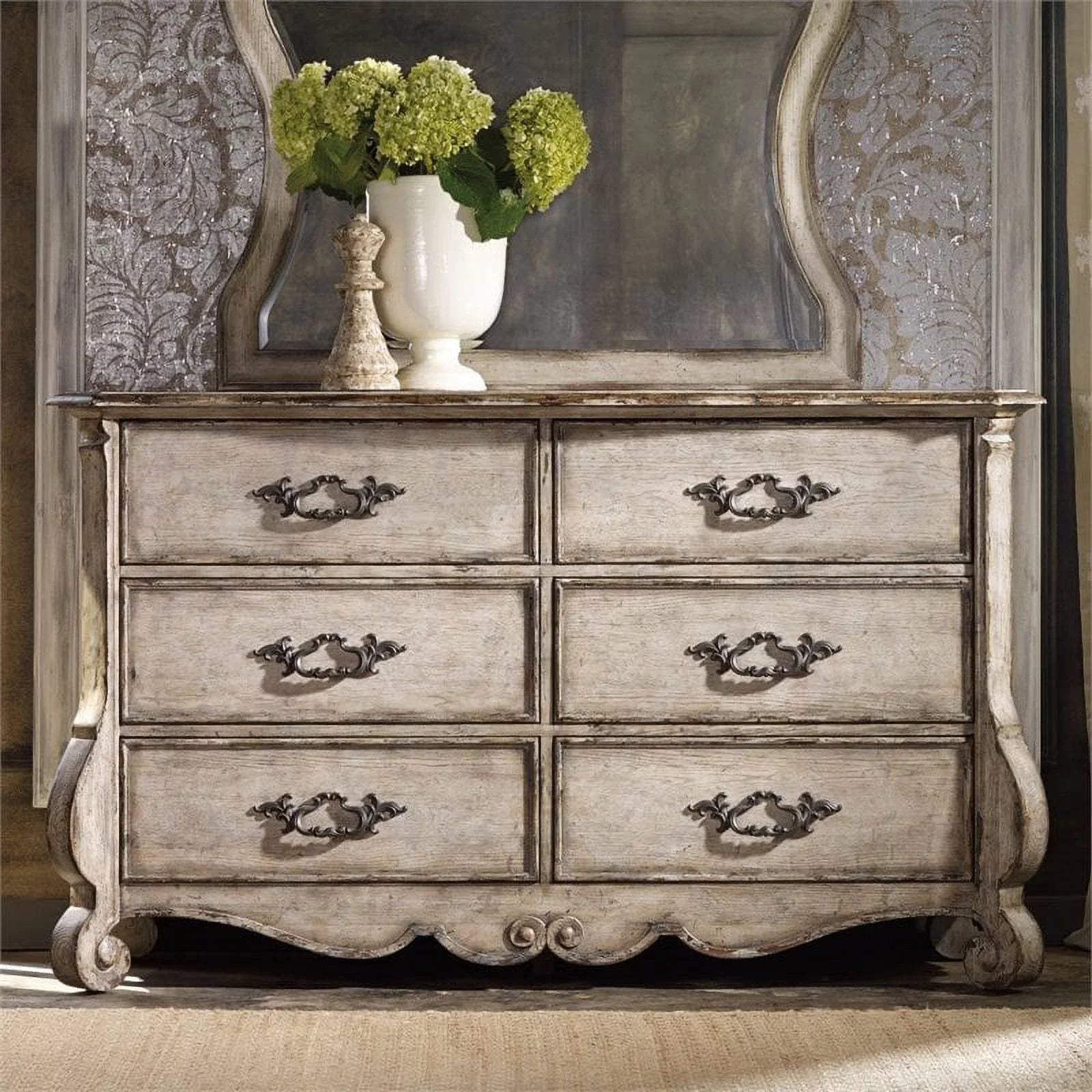 Beaumont Lane Cedar Way 6 Drawer Dresser in Distressed Vintage White