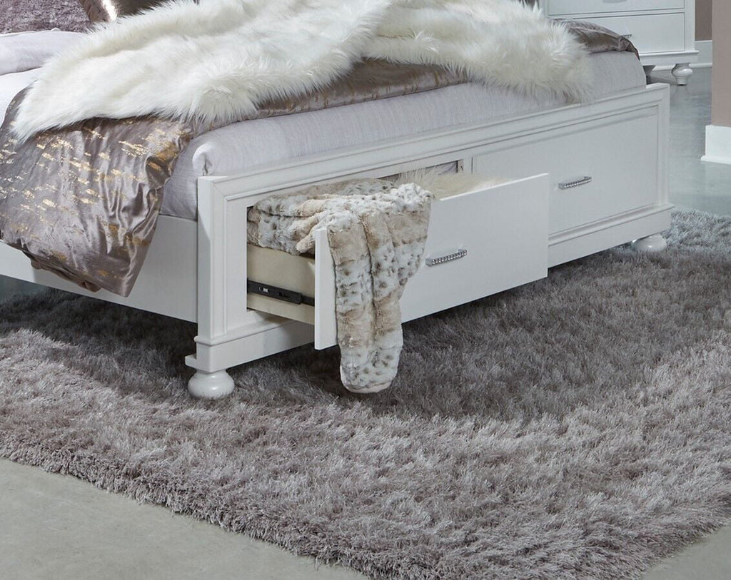 5pc Modern Bedroom Set King Bed Platform LED Mirror Dresser Nightstand Chest Wooden Bedroom Furniture White Finish