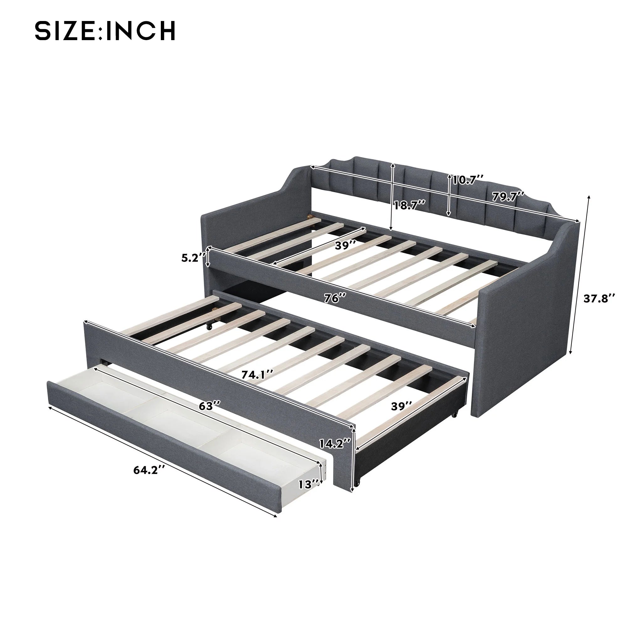 Bellemave Upholstered Daybed with Trundle and 3 Drawers, Twin Size Daybed Frame with Storage, Sofa Bed for Bedroom, Living Room, Guest Room (Gray)