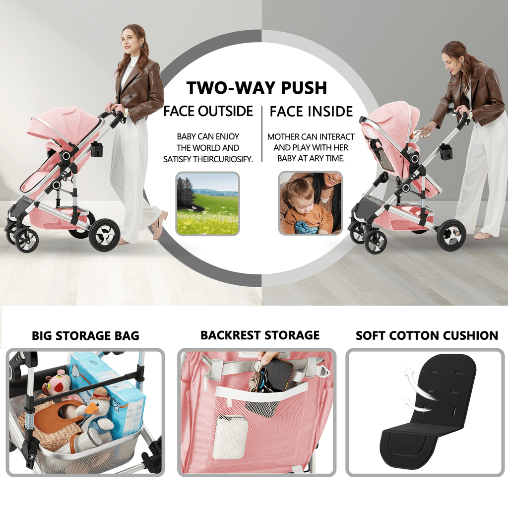 AILEEKISS 2 in 1 Convertible Baby Stroller, Unisex Folding Infant Newborn Bassinet Pram, Dark Grey