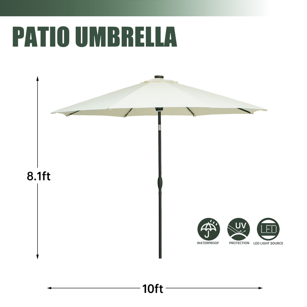 Autlaycil 10 ft Solar Patio Umbrellas with 40 LED lights for Market Outdoor Pool, Steel Tilt Crank, Navy Blue