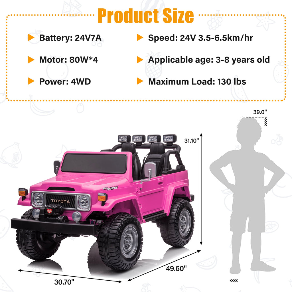 2 Seater 24V Ride on Car, Licensed Toyota Land Cruiser FJ40 Electric Truck with Remote Control, 4x80W Engine, Battery Powered Kid Car to Drive for Boy Girl, White