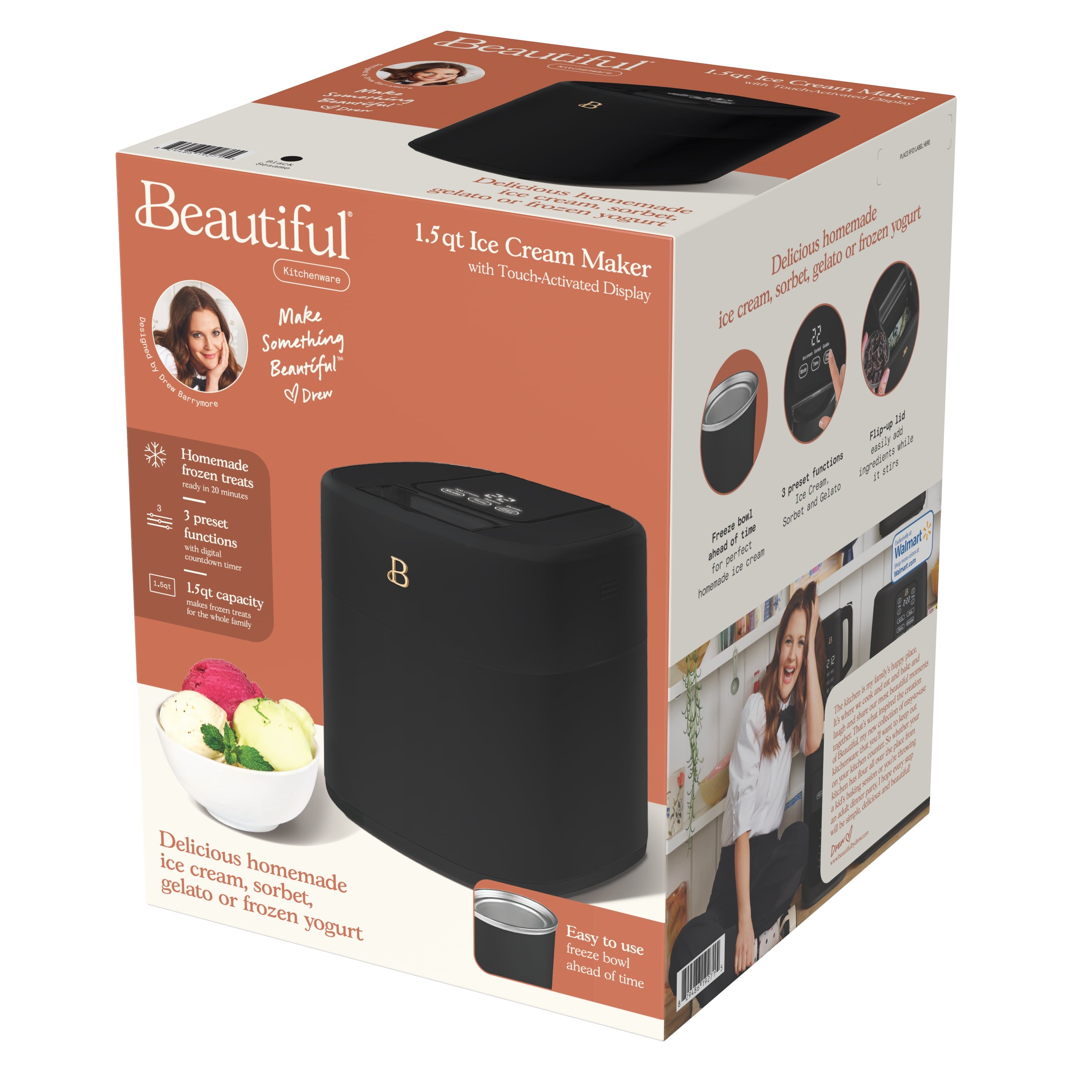 Beautiful 1.5 Qt Ice Cream Maker with Touch Activated Display, White Icing by Drew Barrymore