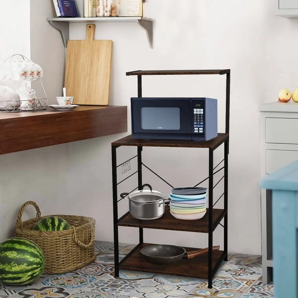 4 Tier Corner Bakers Rack, Microwave Stand Racks Storage Shelf for Kitchen Living Room Office