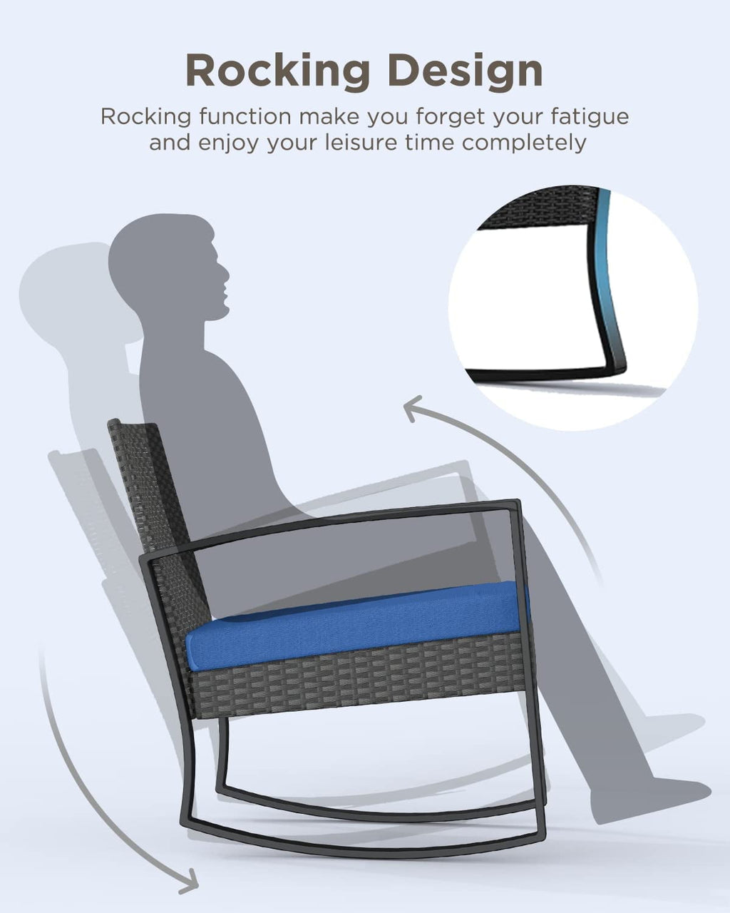 3 Piece Patio Bistro Set, Outdoor Furniture Rocking Chair Set with Glass Table, Beige Cushion