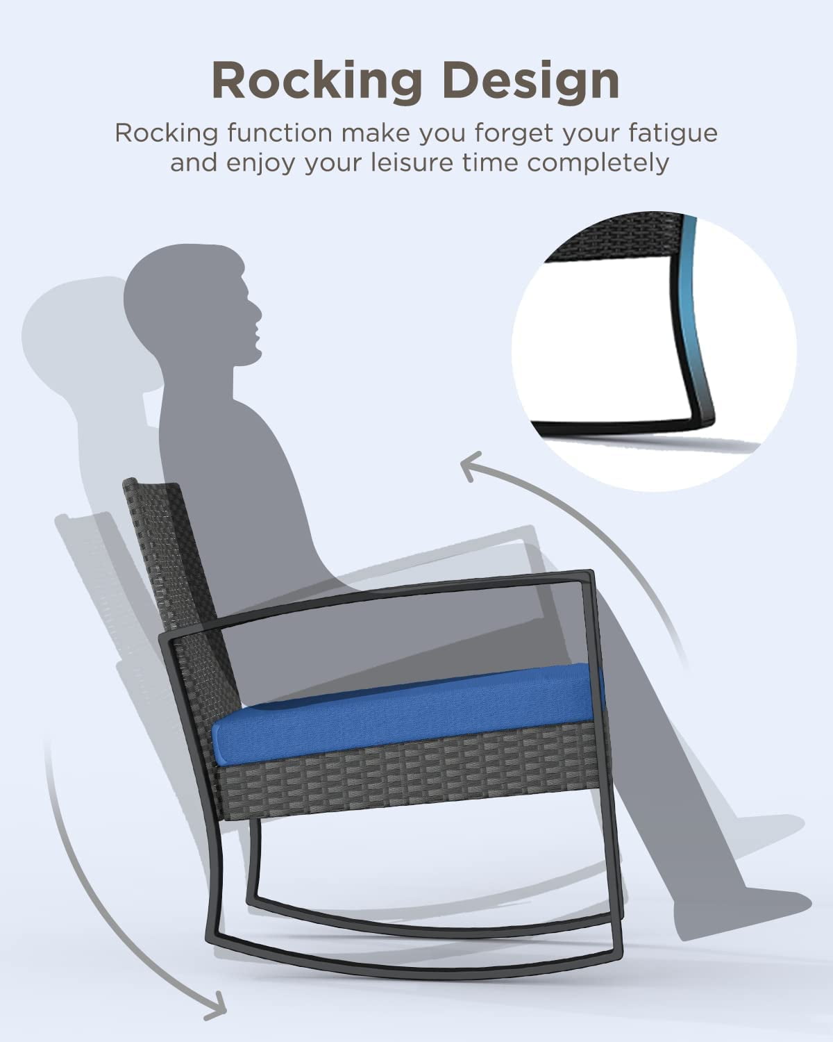 3 Piece Patio Bistro Set, Outdoor Furniture Rocking Chair Set with Glass Table, Beige Cushion