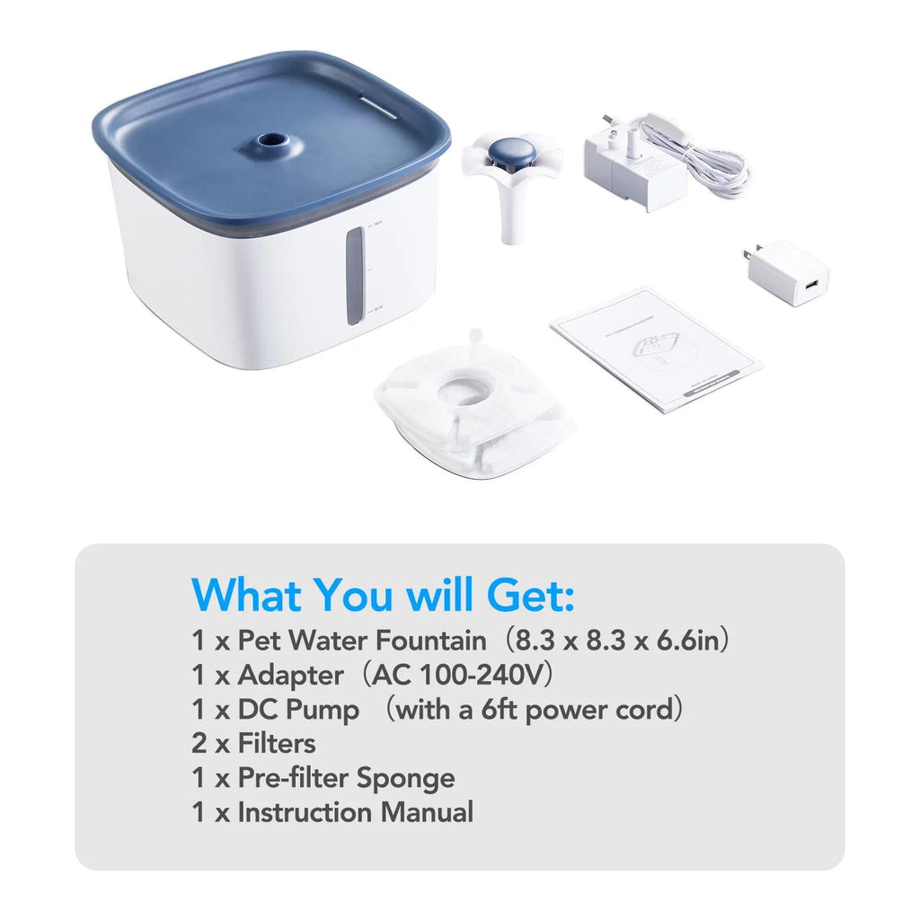 95oz/2.8L Pet Fountain, Cat Dog Water Fountain Dispenser, Automatic Electric Cat Water Bowl with Smart Pump,Blue