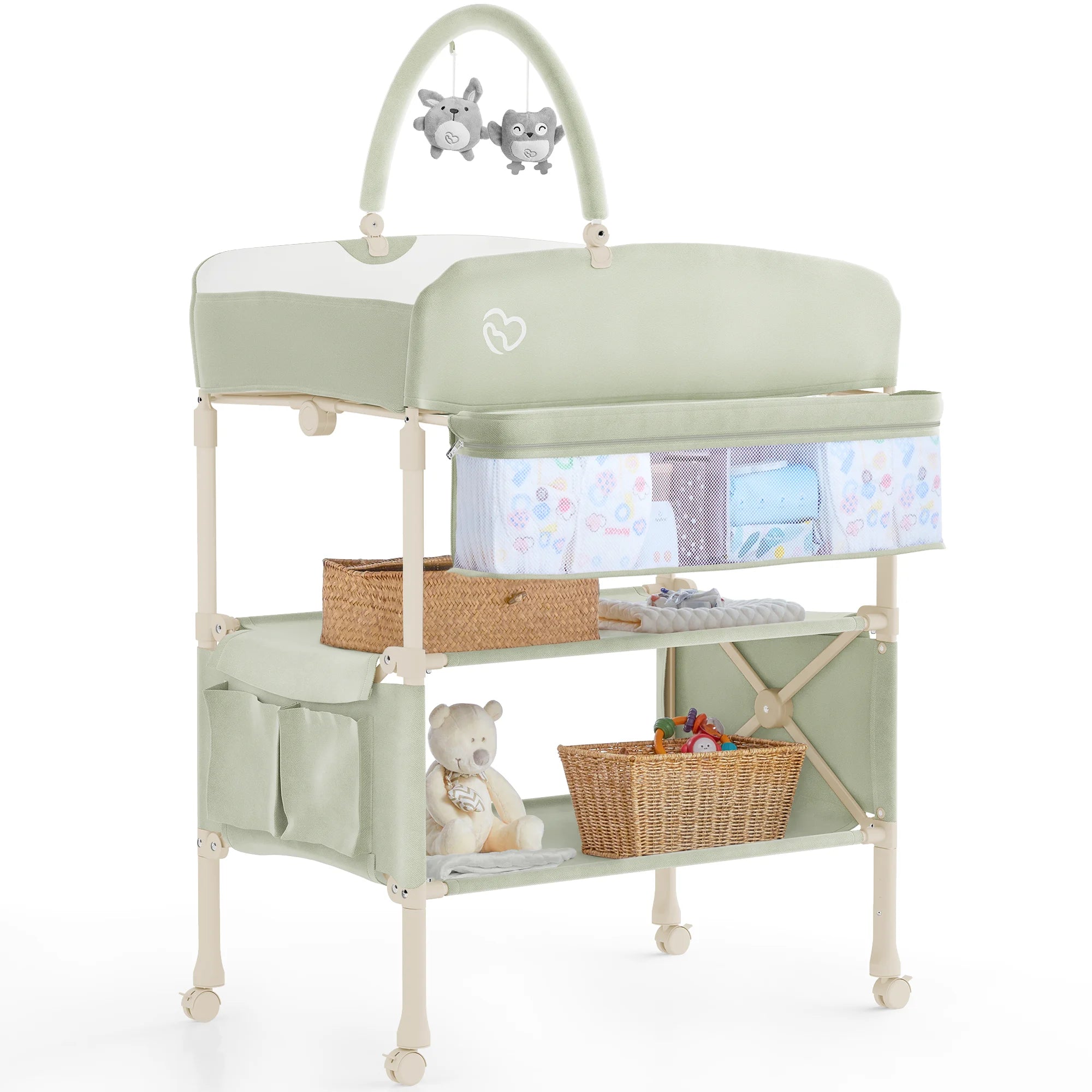 BabyBond Portable Baby Changing Table, Foldable Table Dresser Waterproof Diaper Height Adjustable Station for Infant and Newborn(Green)