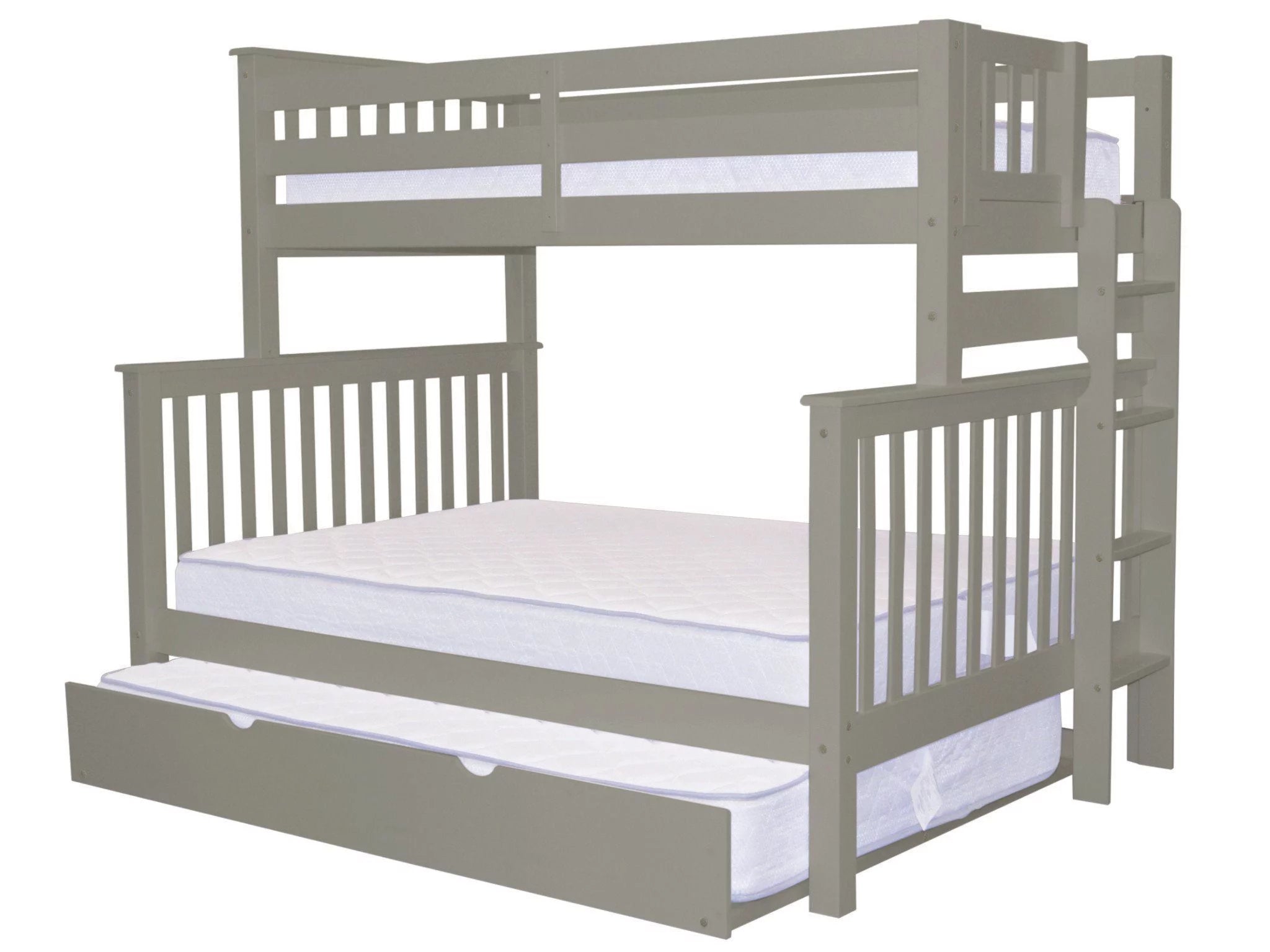 Bedz King Bunk Beds Twin over Full Mission Style with End Ladder and a Full Trundle, Gray