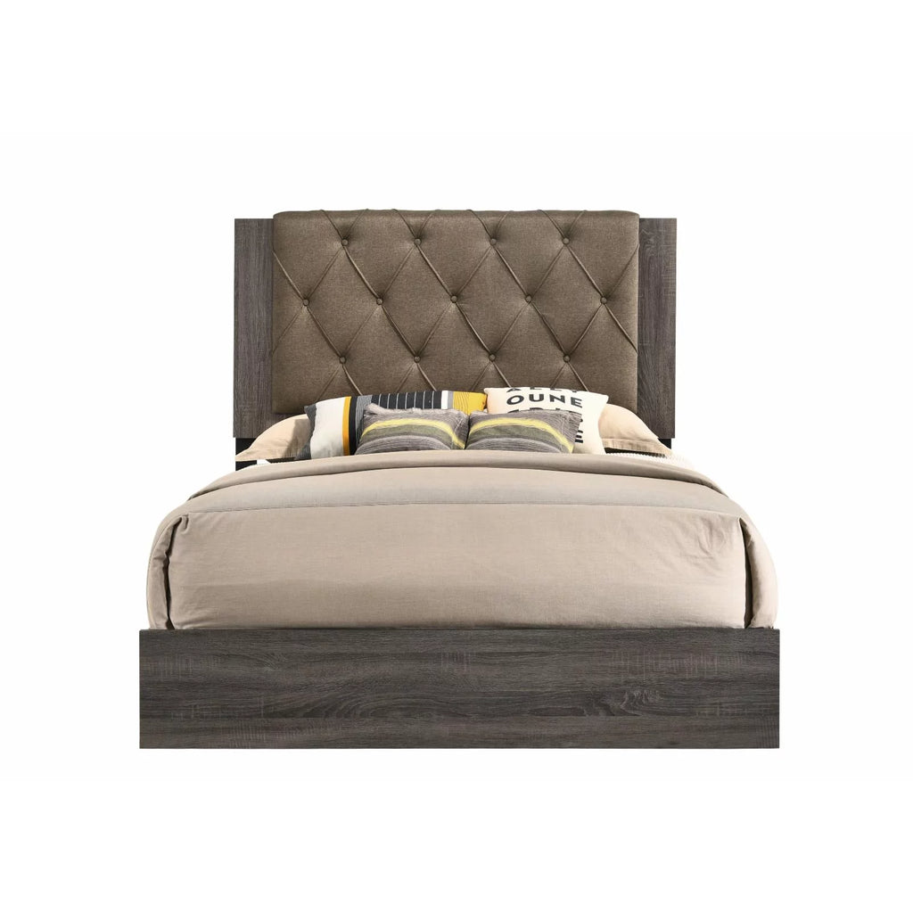 ACME Avantika Queen Bed in Fabric & Rustic Gray Oak