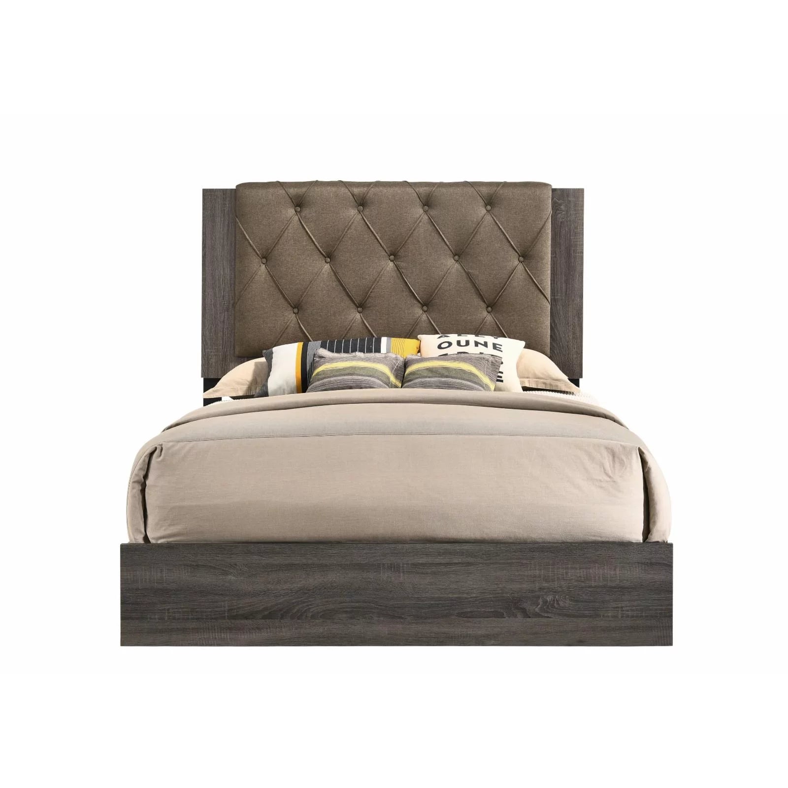 ACME Avantika Queen Bed in Fabric & Rustic Gray Oak