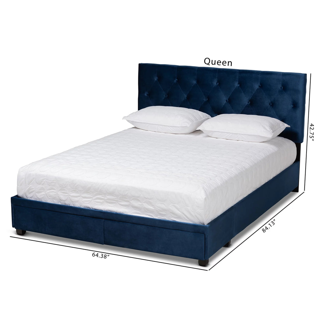 Baxton Studio Caronia Modern and Contemporary Navy Blue Velvet Fabric Upholstered 2-Drawer King Size Platform Storage Bed