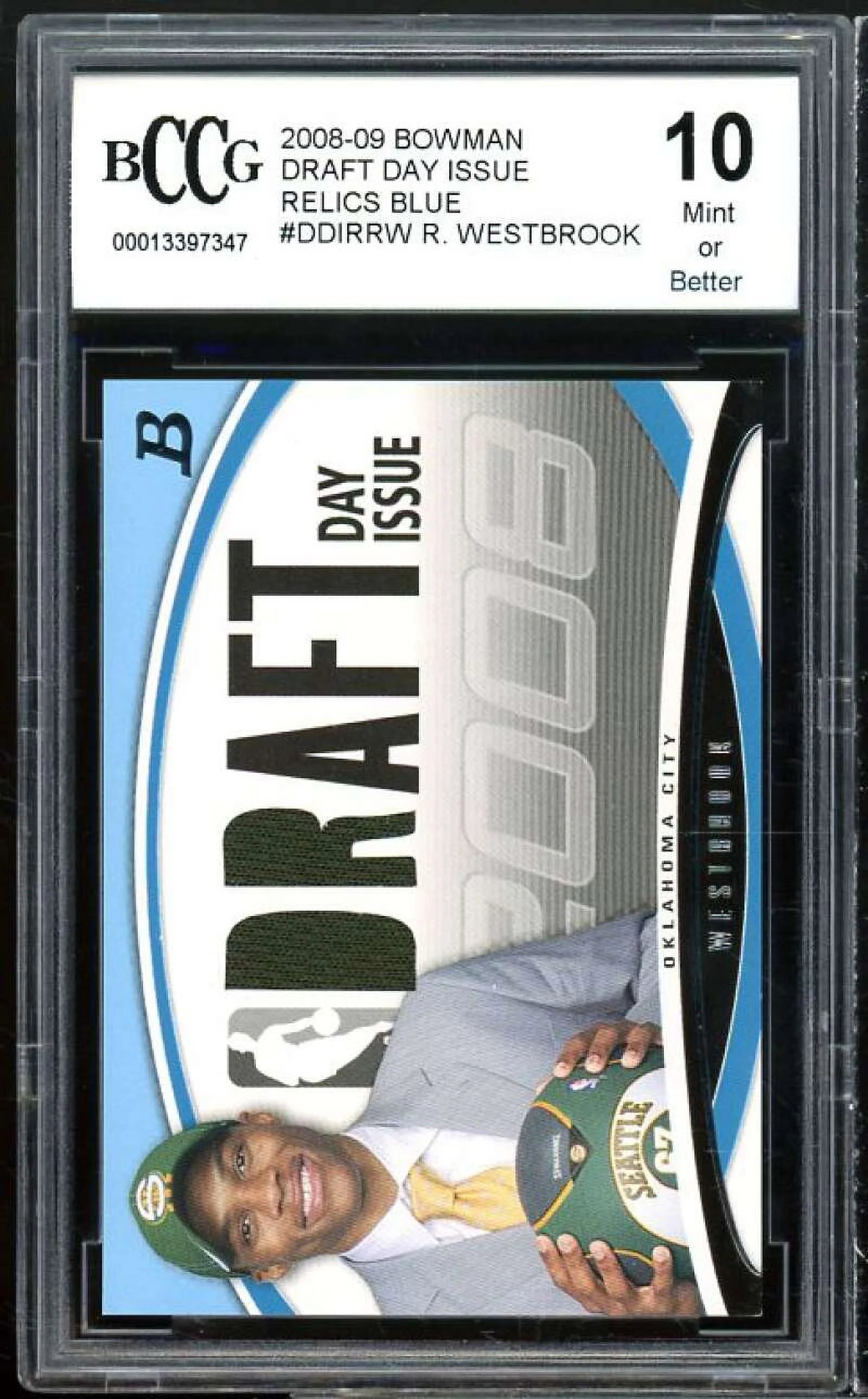 2008-09 Bowman DD Relics Blue #Ddirrw Russell Westbrook Rookie BGS BCCG 10 Mint+