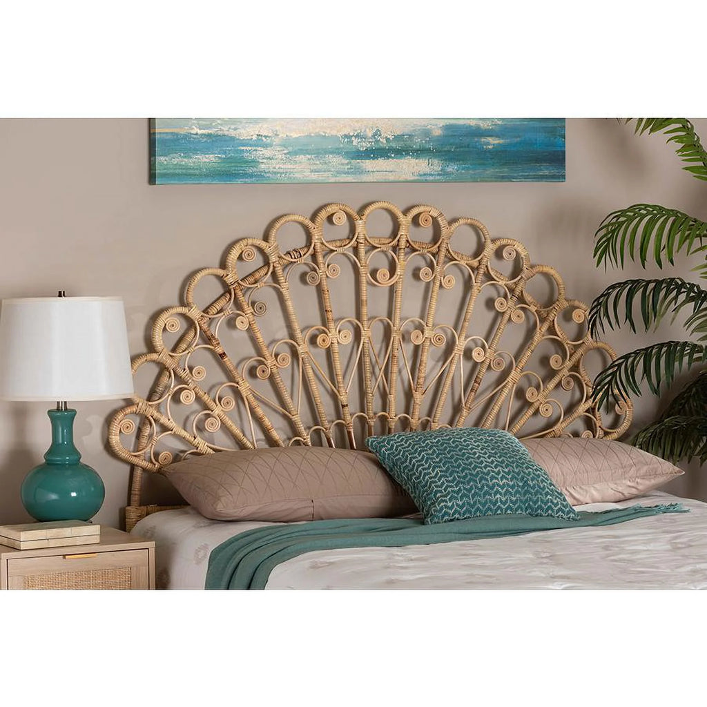 bali & pari Rasima Modern Bohemian Natural Brown Rattan Queen Size Standalone Headboard