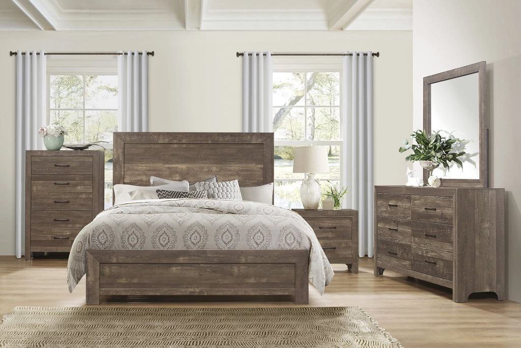 Bedroom Furniture Full Size Sleigh Bed Dresser Mirror Night Stand Rustic Brown Finish
