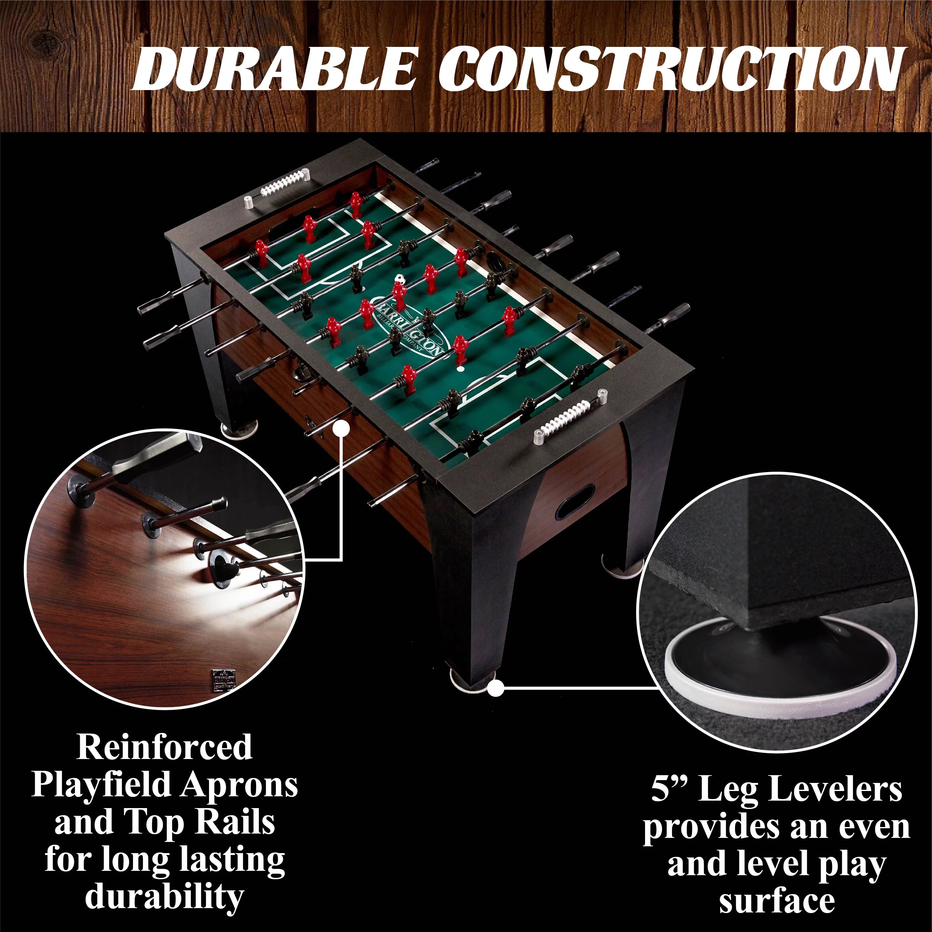 Barrington 58” Richmond Foosball Table Competition Size, Accessories Included, Brown/Black
