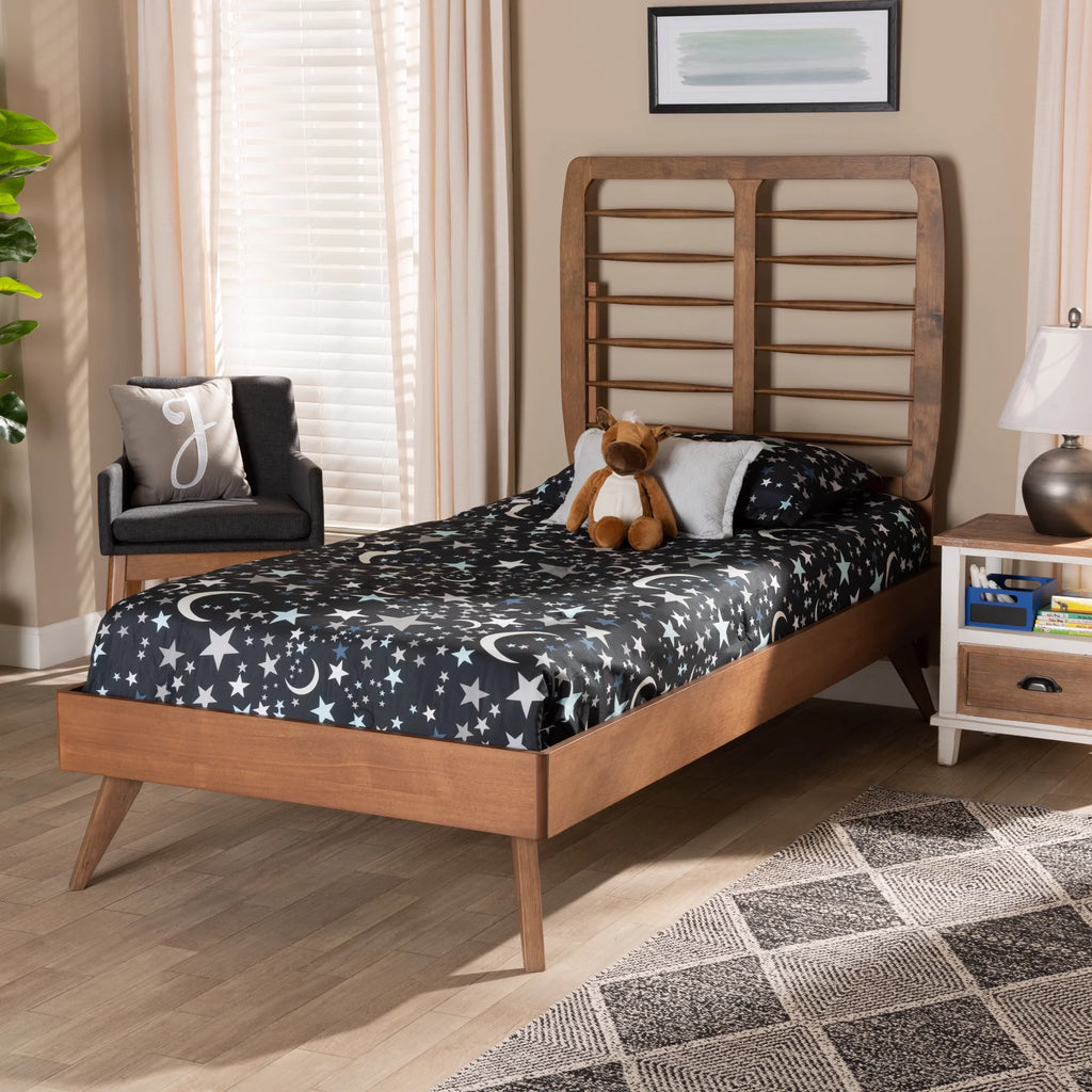 Baxton Studio Yana Mid-Century Modern Walnut Brown Finished Wood Twin Size Platform Bed