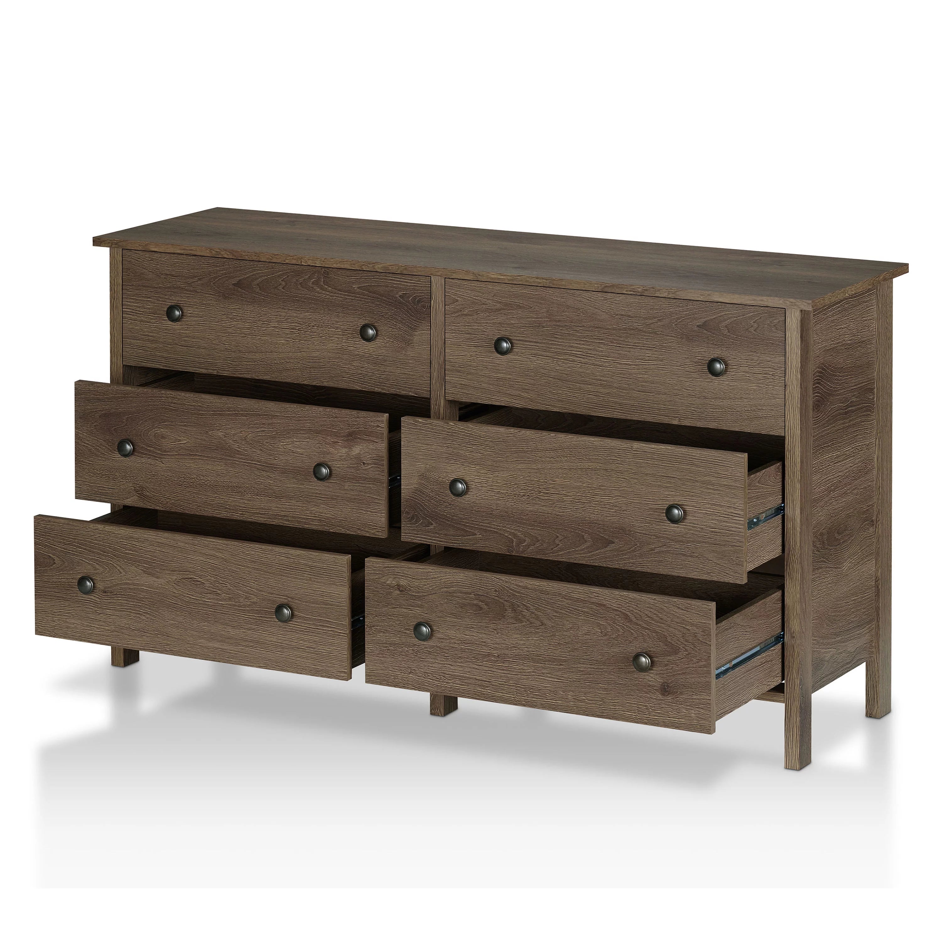 24/7 Shop At Home Rim Wood 6-Drawer Dresser for Bedroom, Distressed Walnut