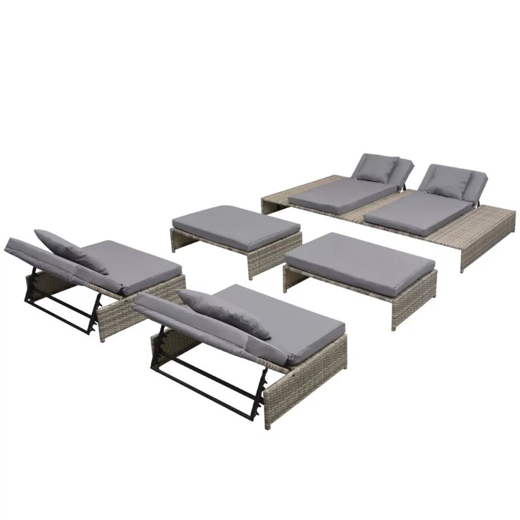 Anself 15 Pieces Adjustable Outdoor Lounge Set Garden or Patio as Double Daybed Poly Rattan Gray 82.7inch x 55.1inch x 9.1inch/24.8inch (L x W x H)