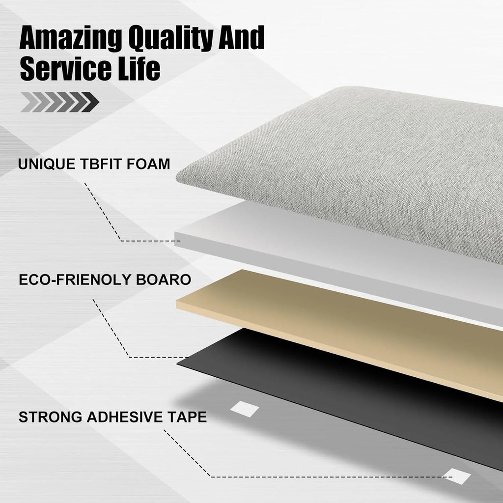 12 Pcs Panels Upholstered Wall Mounted Headboard, 3D Soundproof Wall Panels Peel and Stick Headboards for Queen Size Bed, Sized 10 x 24 Inches, Grey