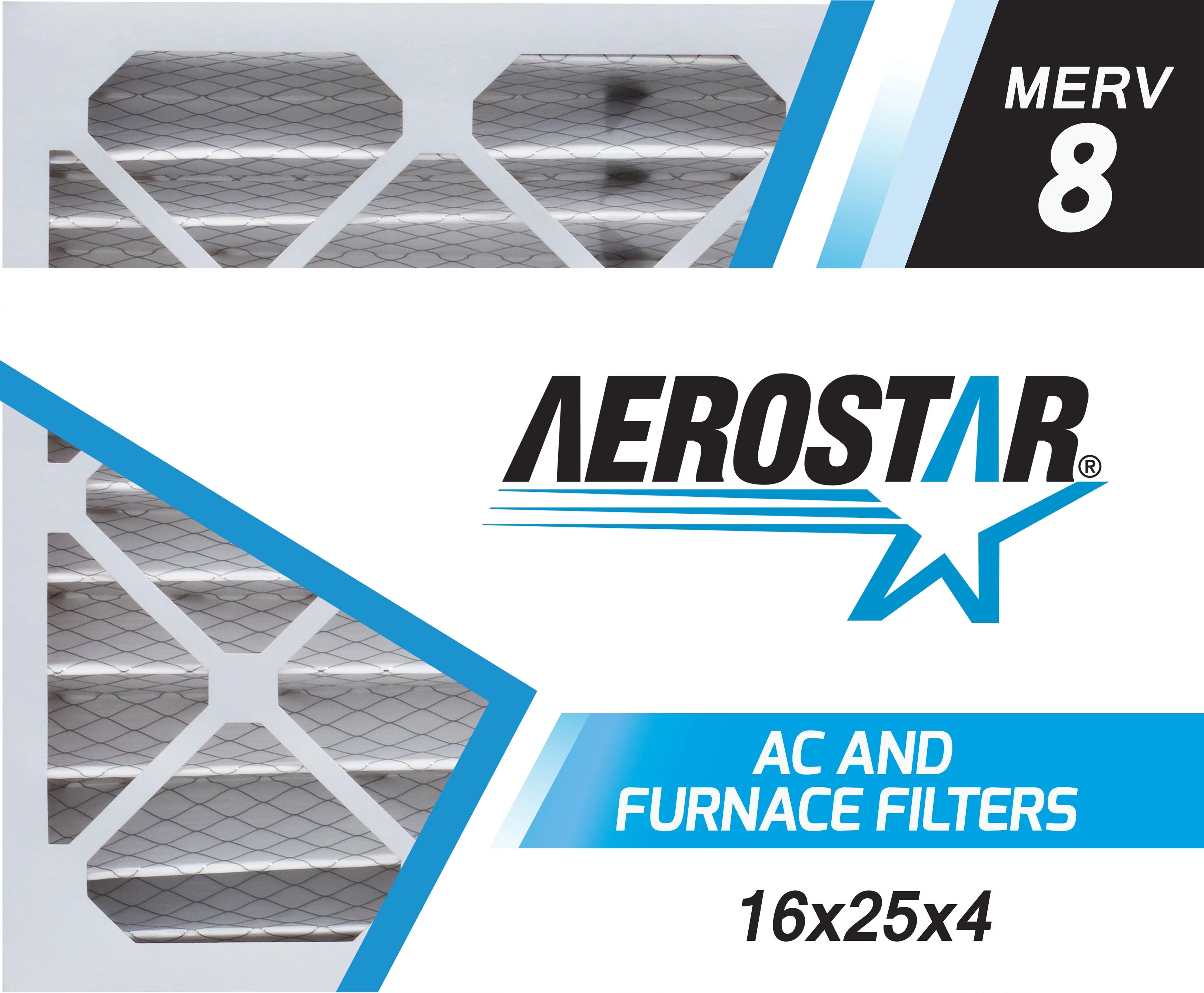 Aerostar 16x25x4  AC and Furnace Filter -  Merv 8, Box of 6