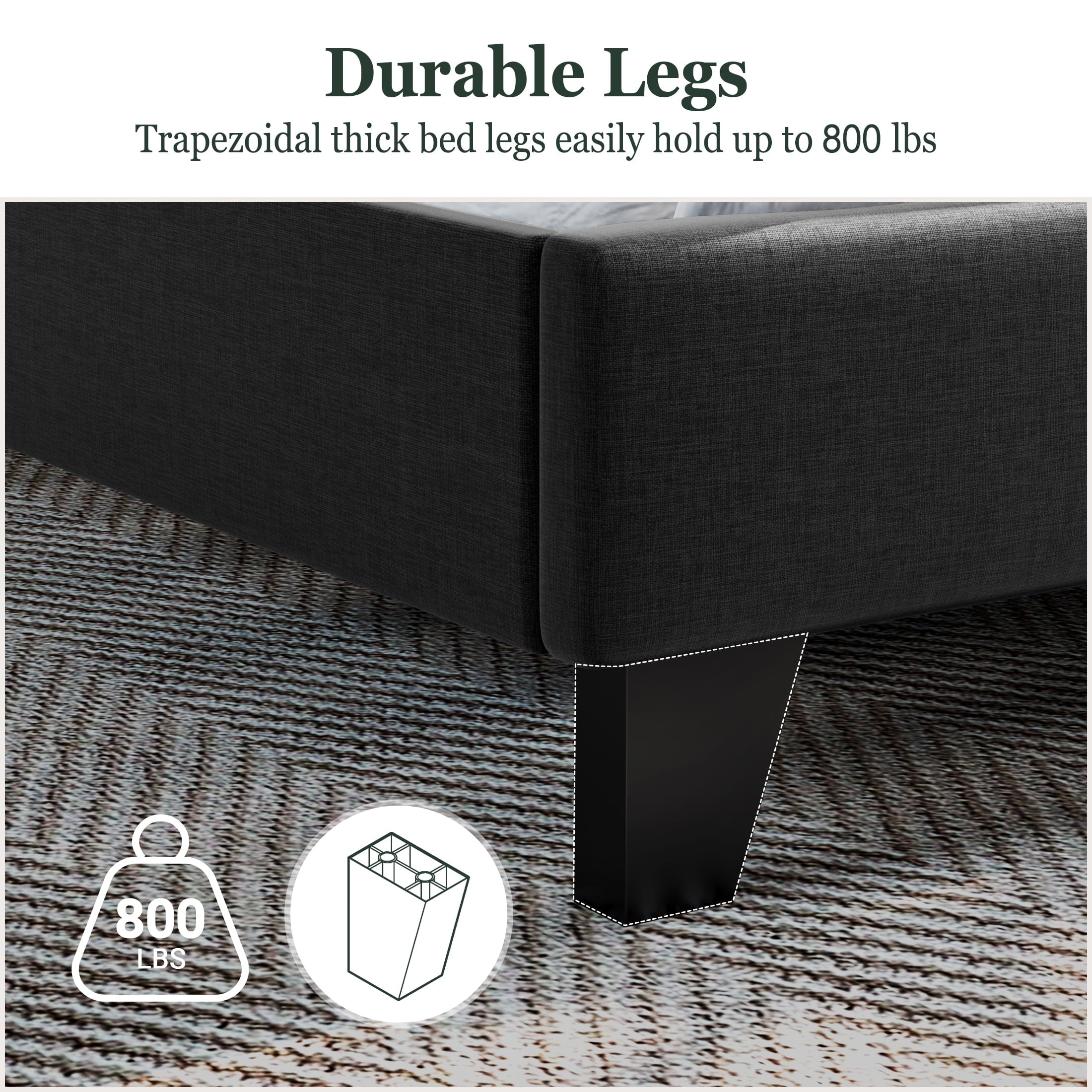 Amolife Queen Size Platform Bed with Wingback Headboard, Square Stitched Style, Dark Grey