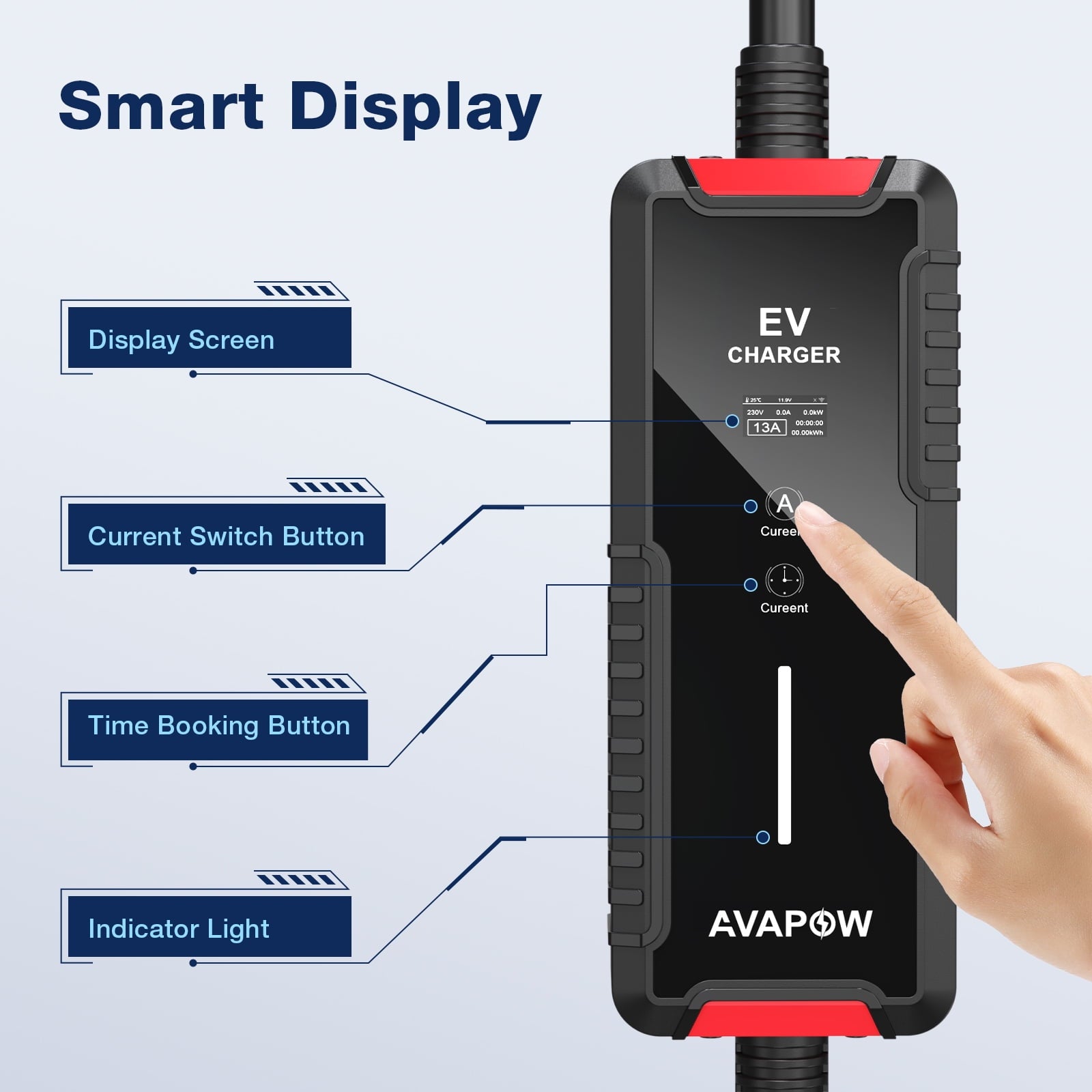 AVAPOW Level 2 Portable EV Charger, 240V 40A Electric Car Charger with 25FT Charging Cable, Plug-in EV Charging Station with NEMA 14-50 Plug