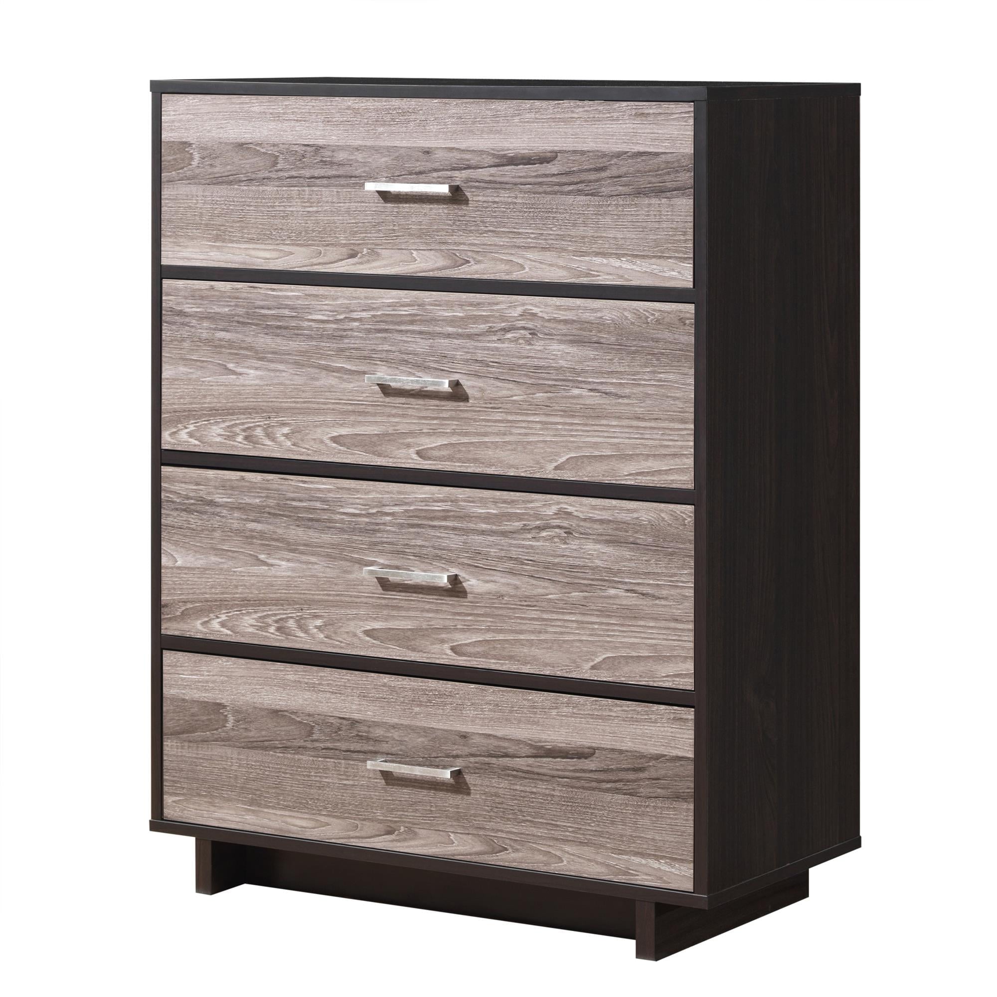 Ameriwood Home Lennon Tall 5 Drawer Dresser, Medium Brown and Faux Rattan