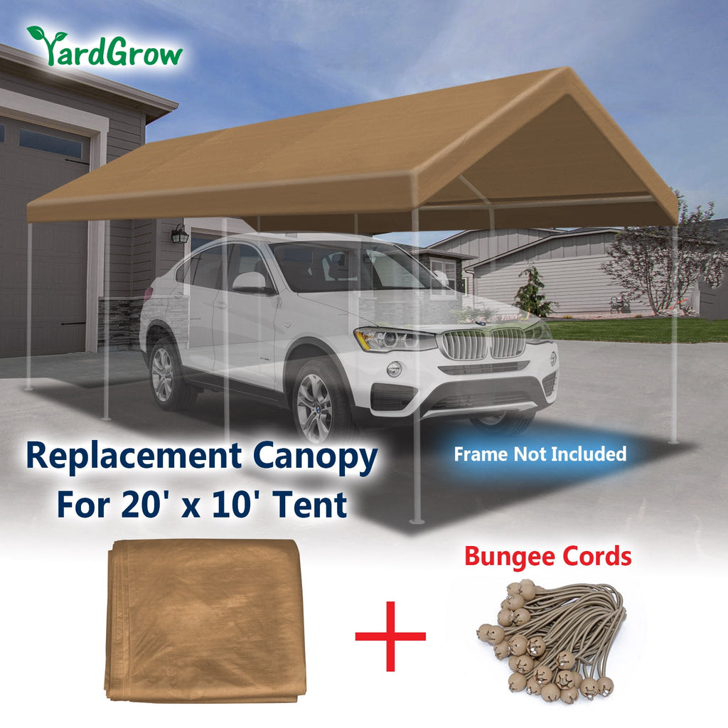 10'x20' Carport Replacement Canopy Cover for Tent Top Garage Shelter Cover with Ball Bungees (Only Cover, Frame is not Included)