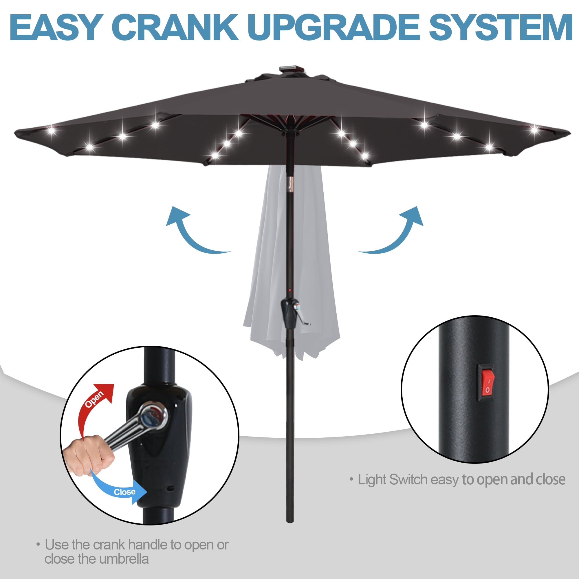 ABCCANOPY 7.5ft Patio Solar Umbrella LED Outdoor Umbrella with Tilt and Crank, Turquoise