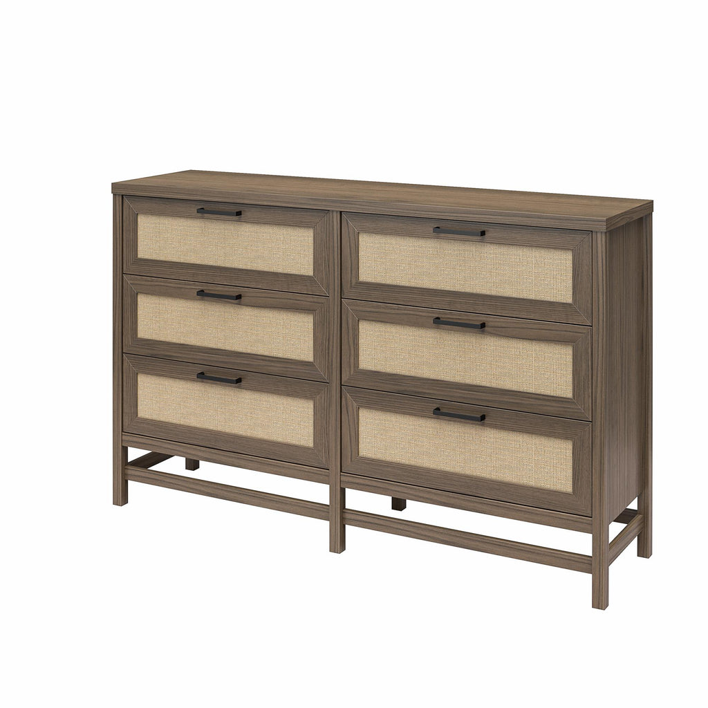 Ameriwood Home Lennon Tall 5 Drawer Dresser, Medium Brown and Faux Rattan