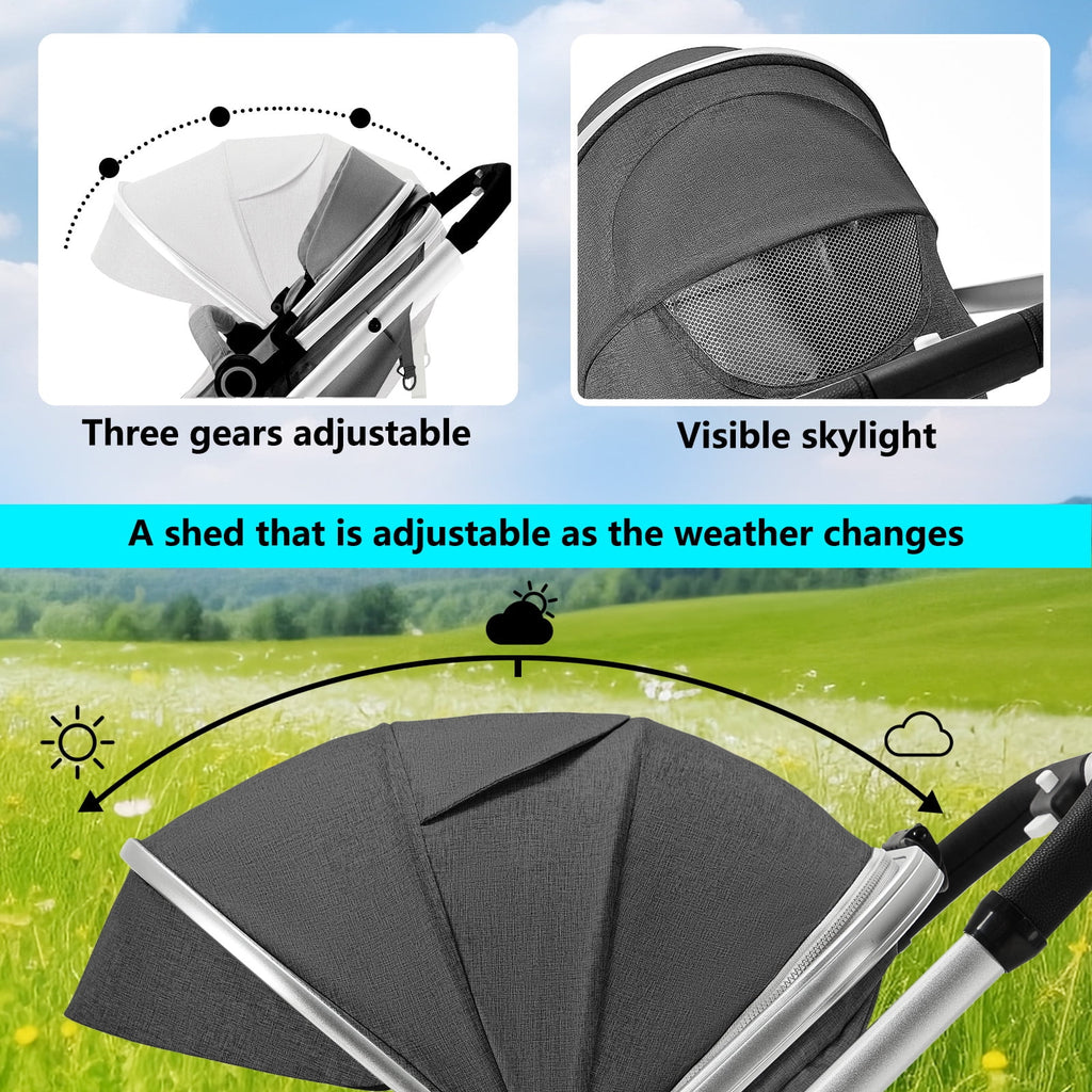 AILEEKISS 2 in 1 Convertible Baby Stroller, Unisex Folding Infant Newborn Bassinet Pram, Dark Grey