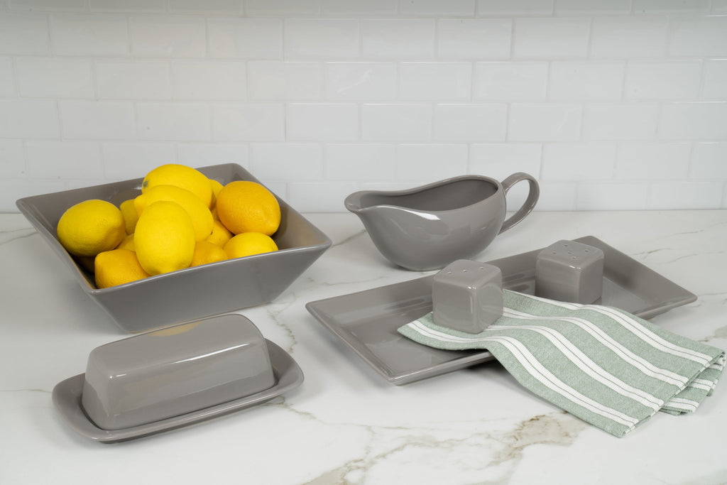 10 Strawberry Street Nova Square 40 Piece Stoneware Dinnerware Set, Gray