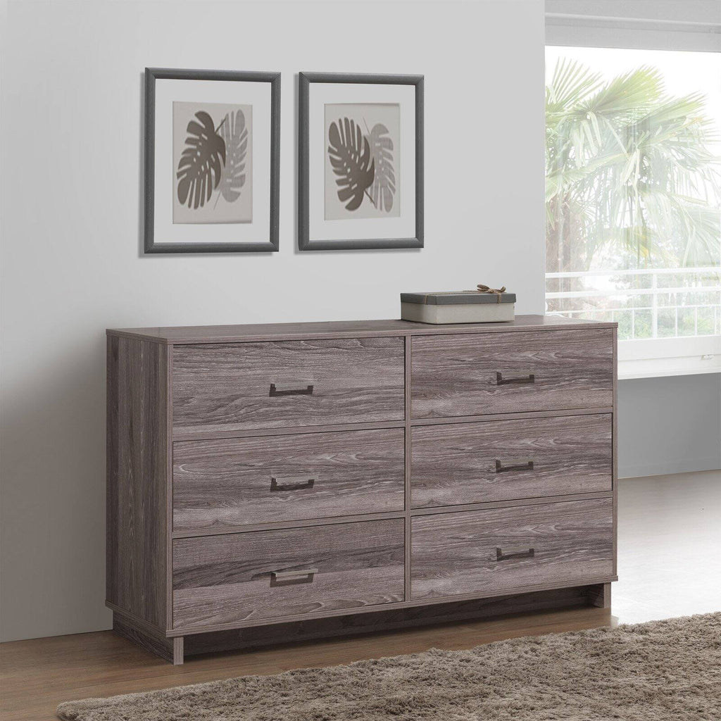 Ameriwood Home Lennon Tall 5 Drawer Dresser, Medium Brown and Faux Rattan