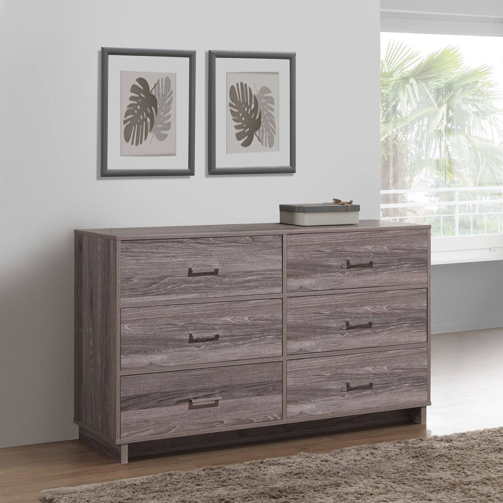 Ameriwood Home Lennon Tall 5 Drawer Dresser, Medium Brown and Faux Rattan